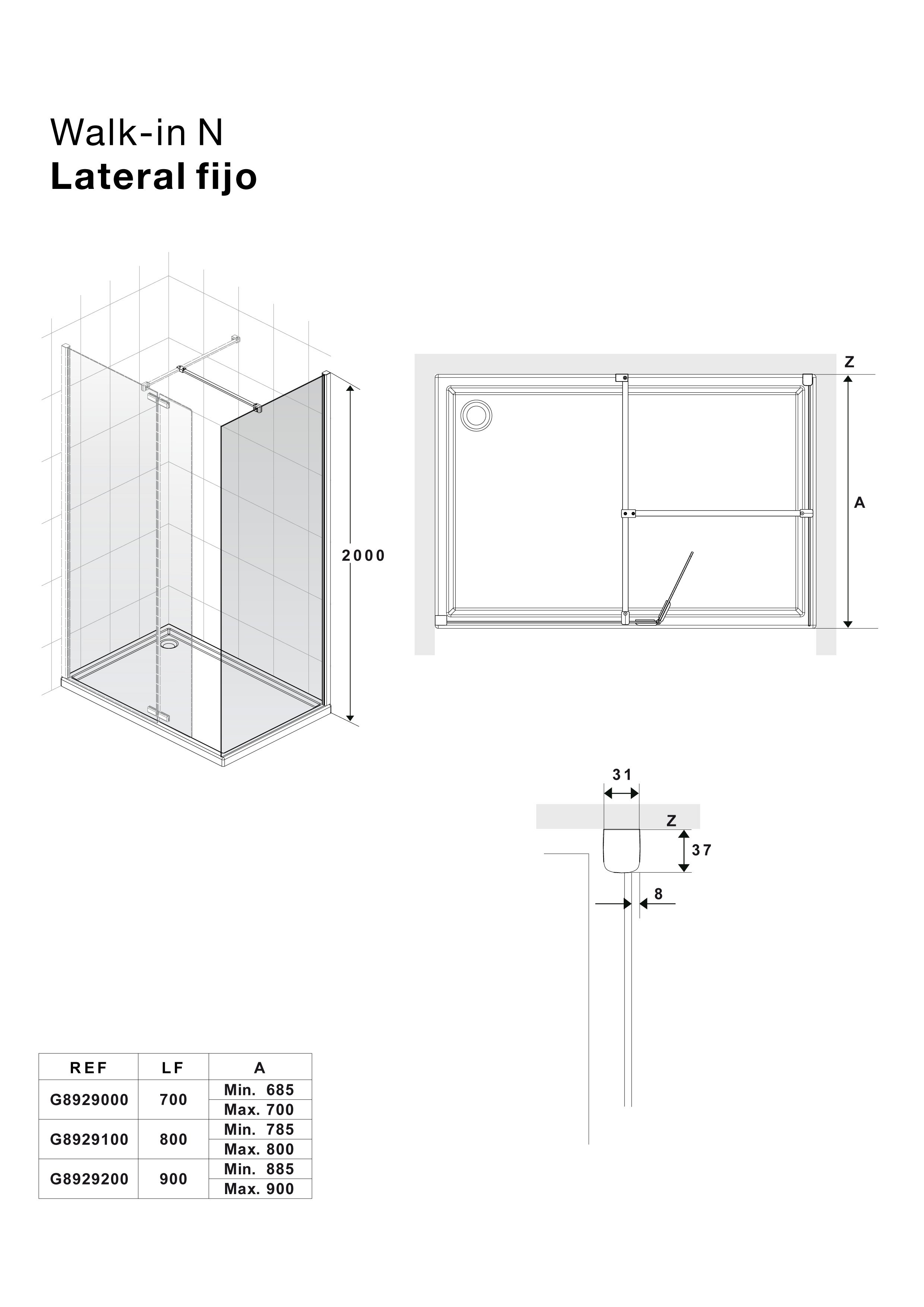 Latéral fixe de 90 cm.