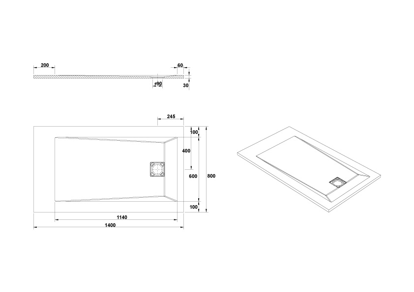 Plato de Ducha rectangular 140x80