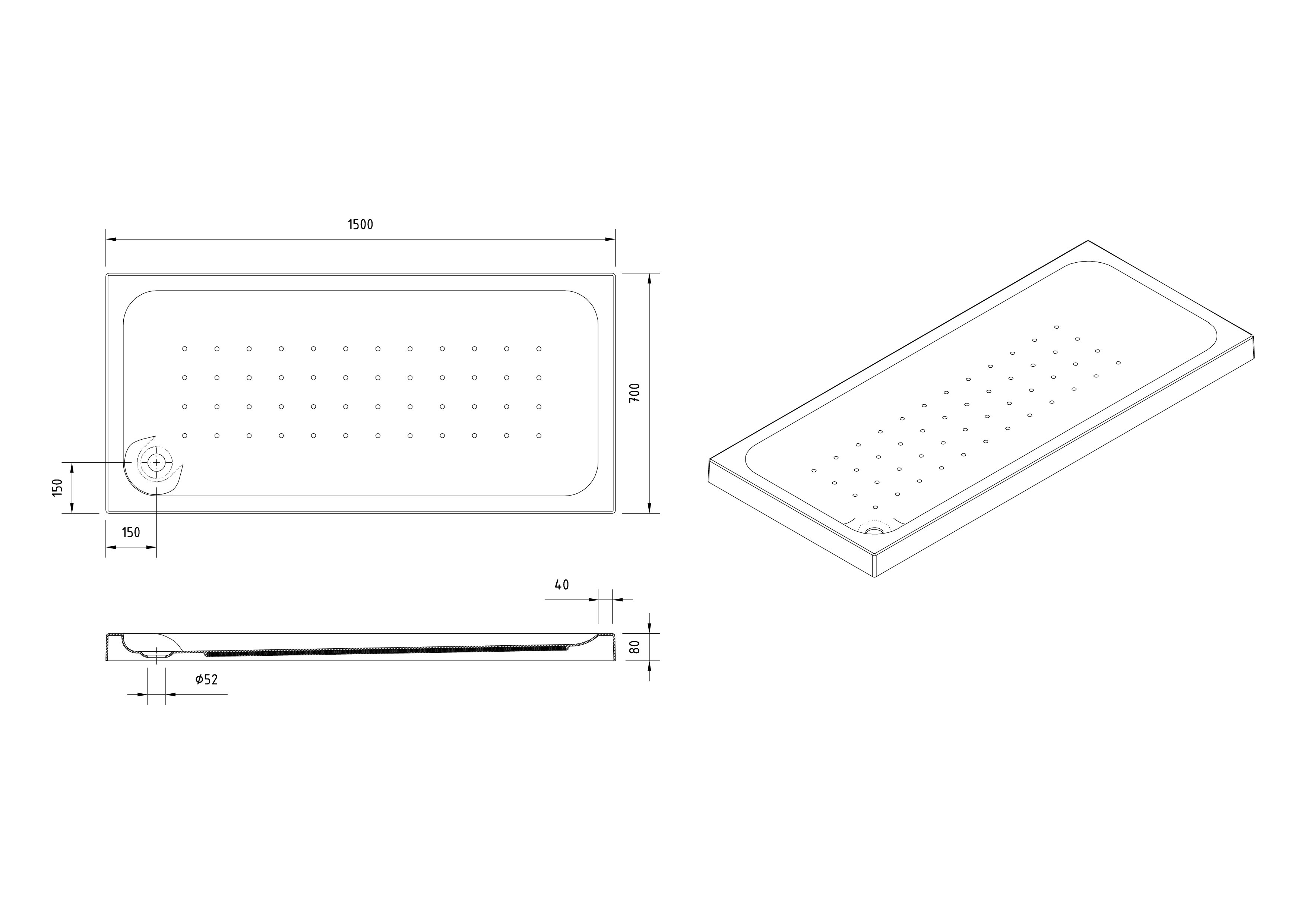 Plato de Ducha rectangular 150x70