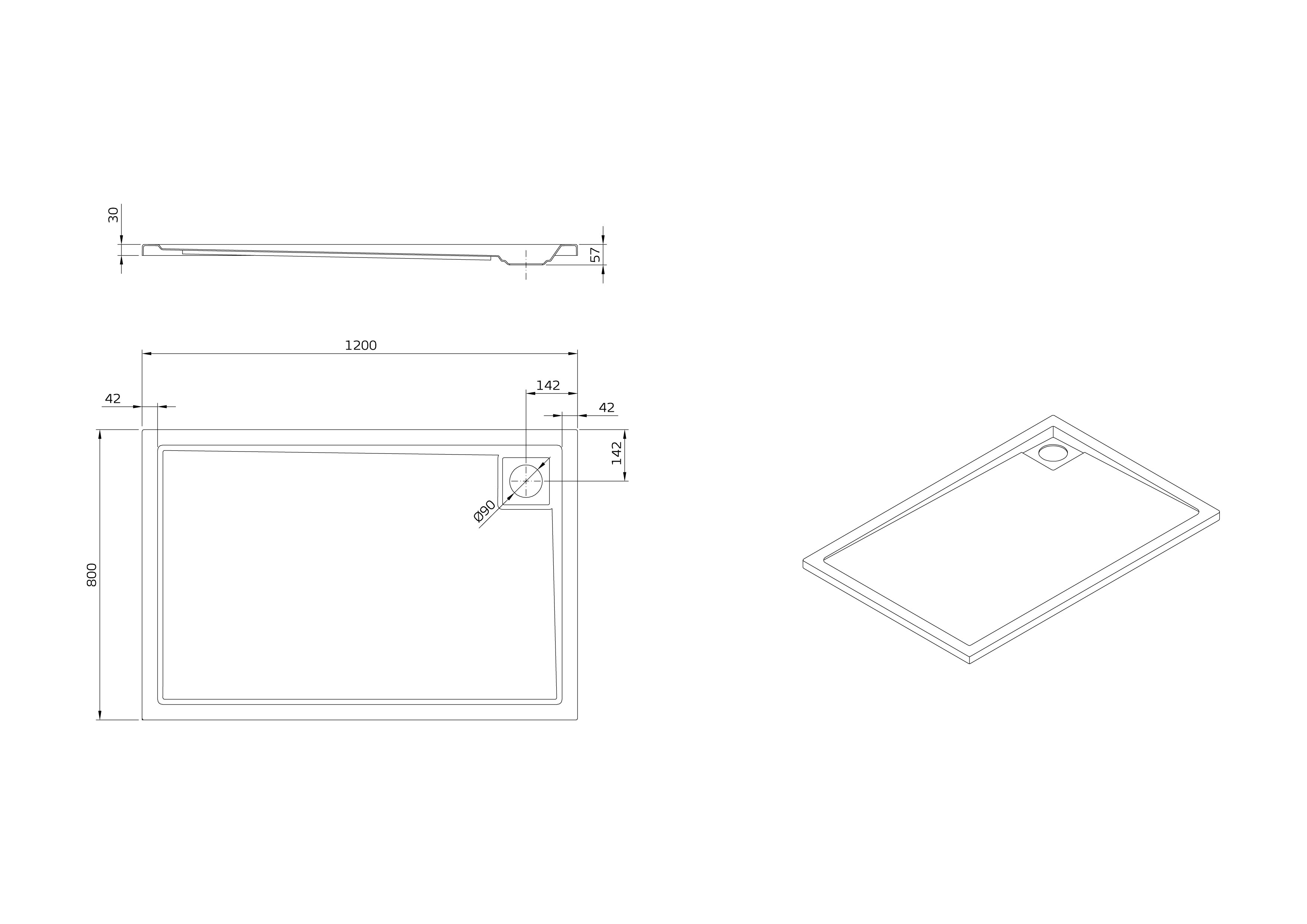 Receveur de Douche rectangulaire. Extraplat. 120x80