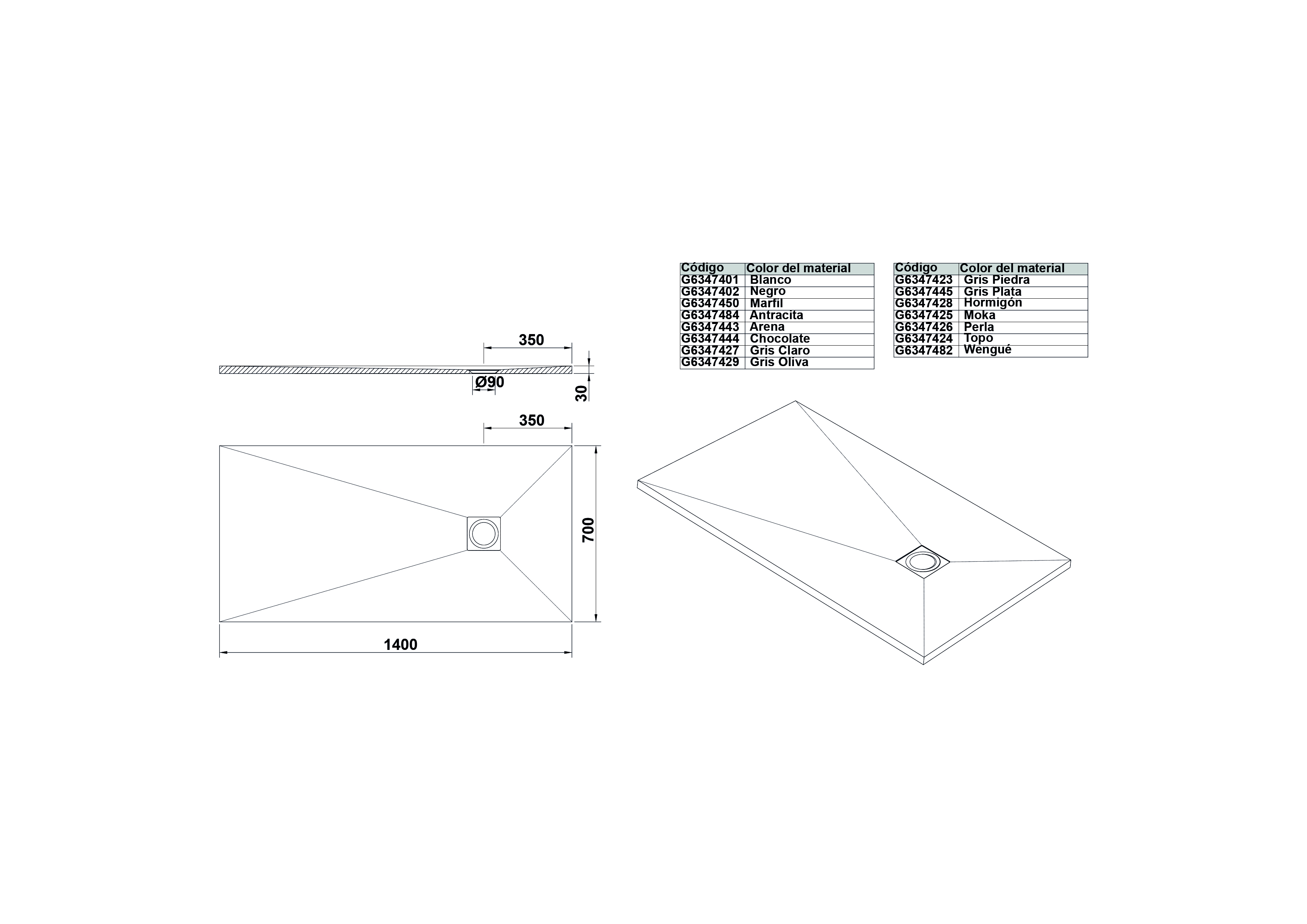 Plato de Ducha rectangular 140x70