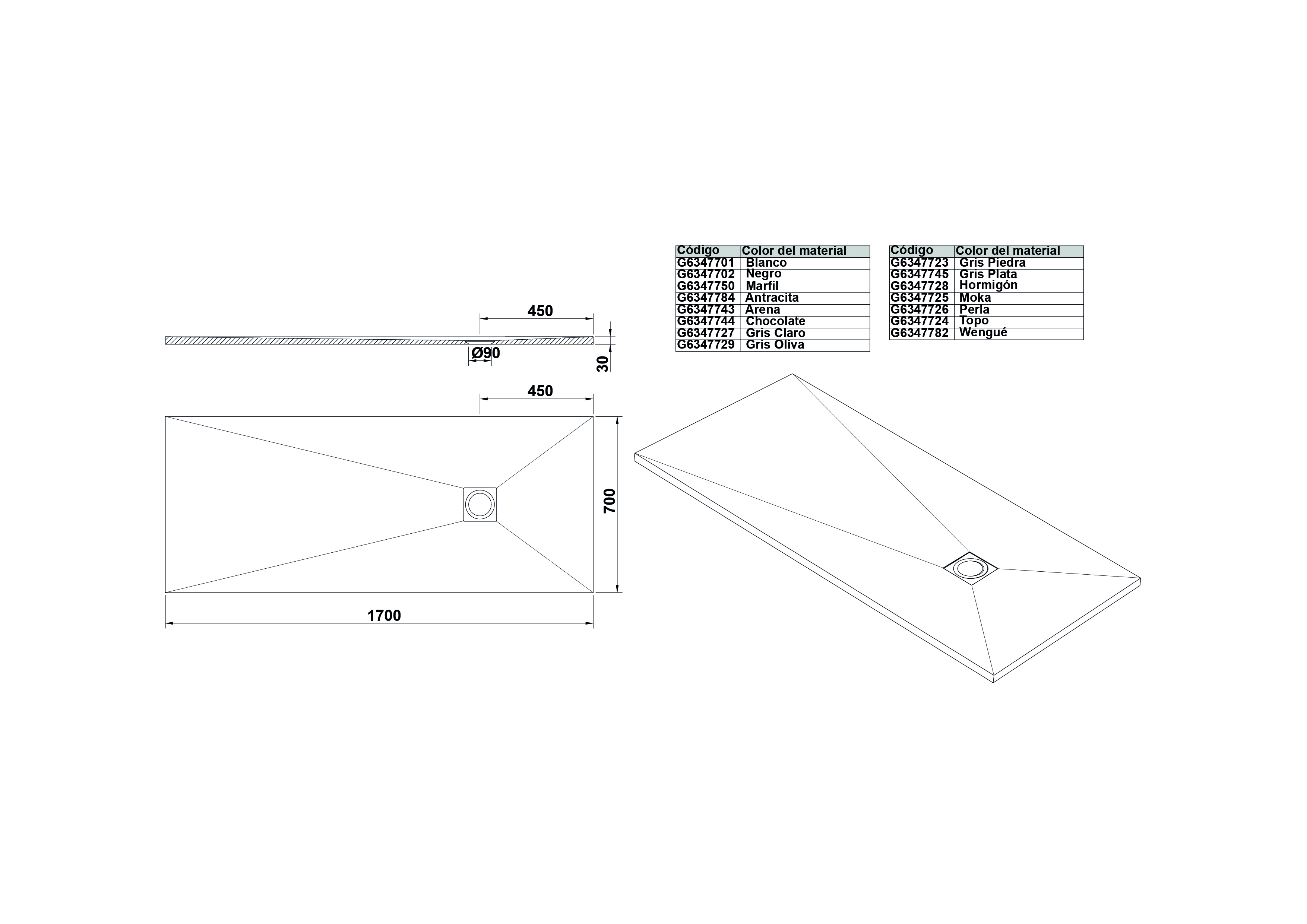 Plato de Ducha rectangular 170x70