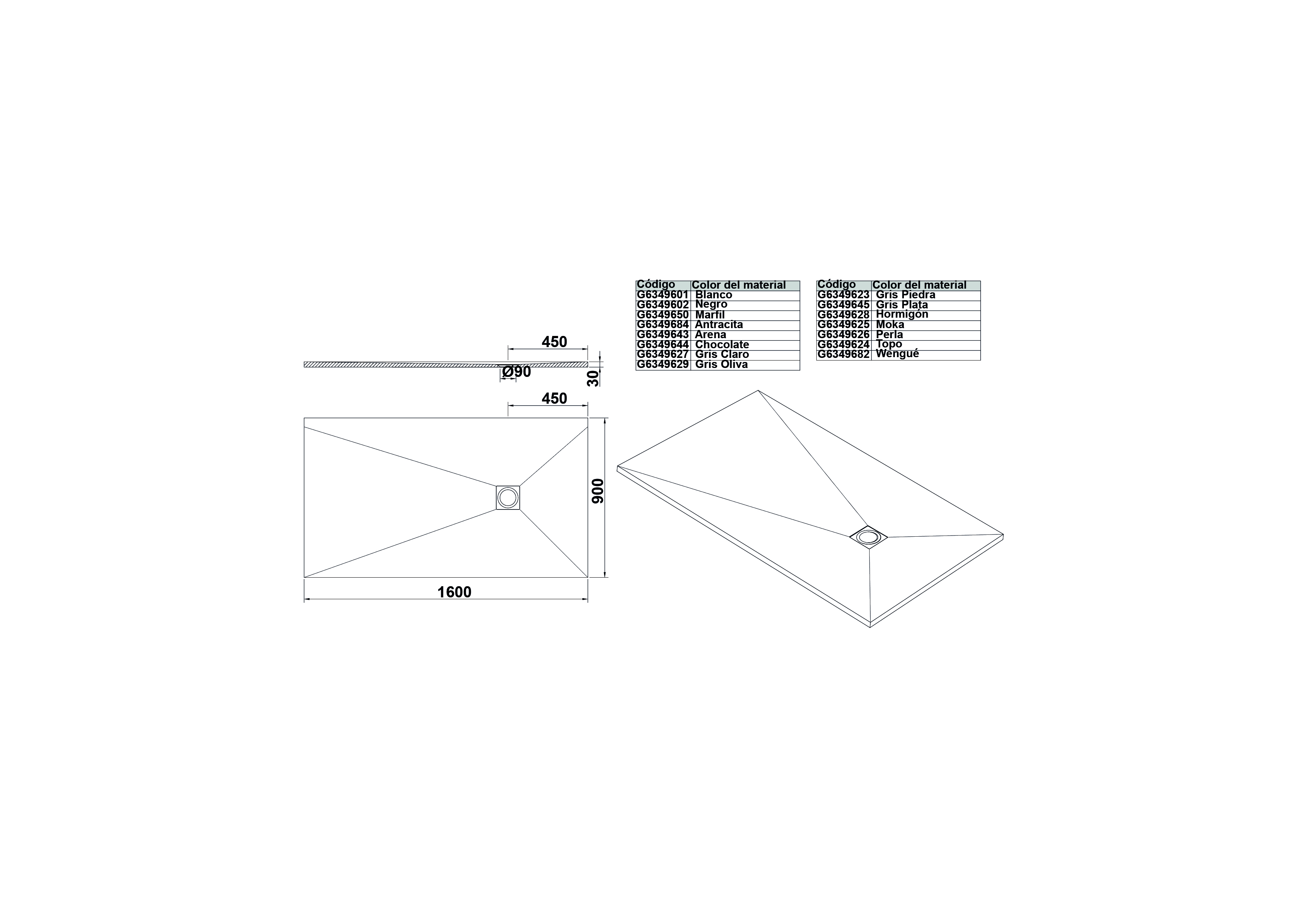 Plato de Ducha rectangular 160x90