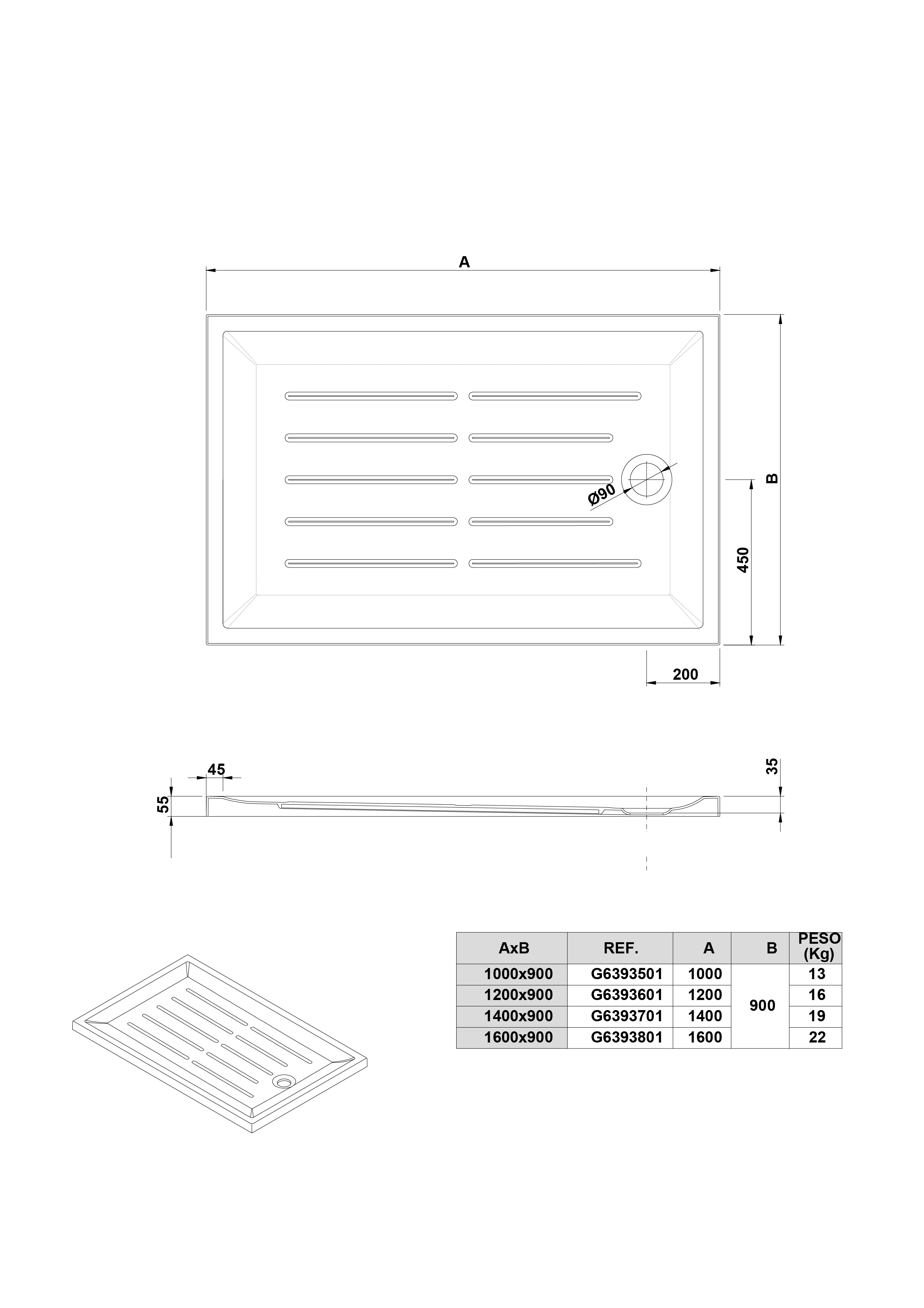 Receveur de Douche rectangulaire 120x90