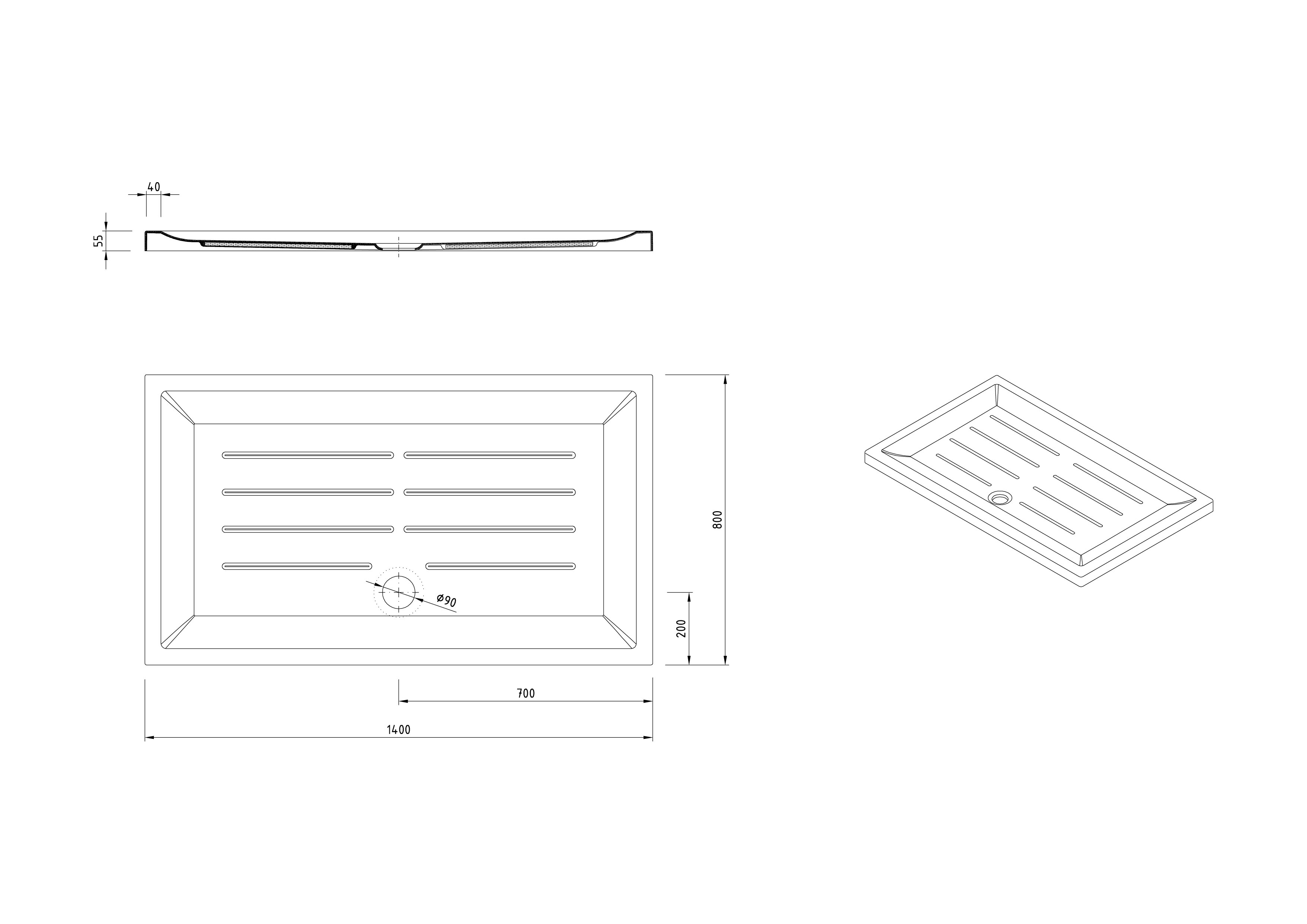 Plato de Ducha rectangular 140x80