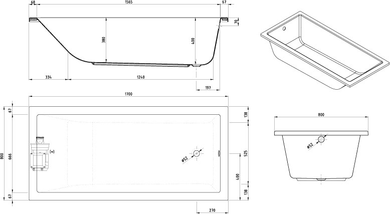 Rectangular No Hidro 170x80