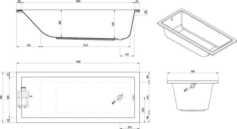 Rectangular No Hidro 170x70