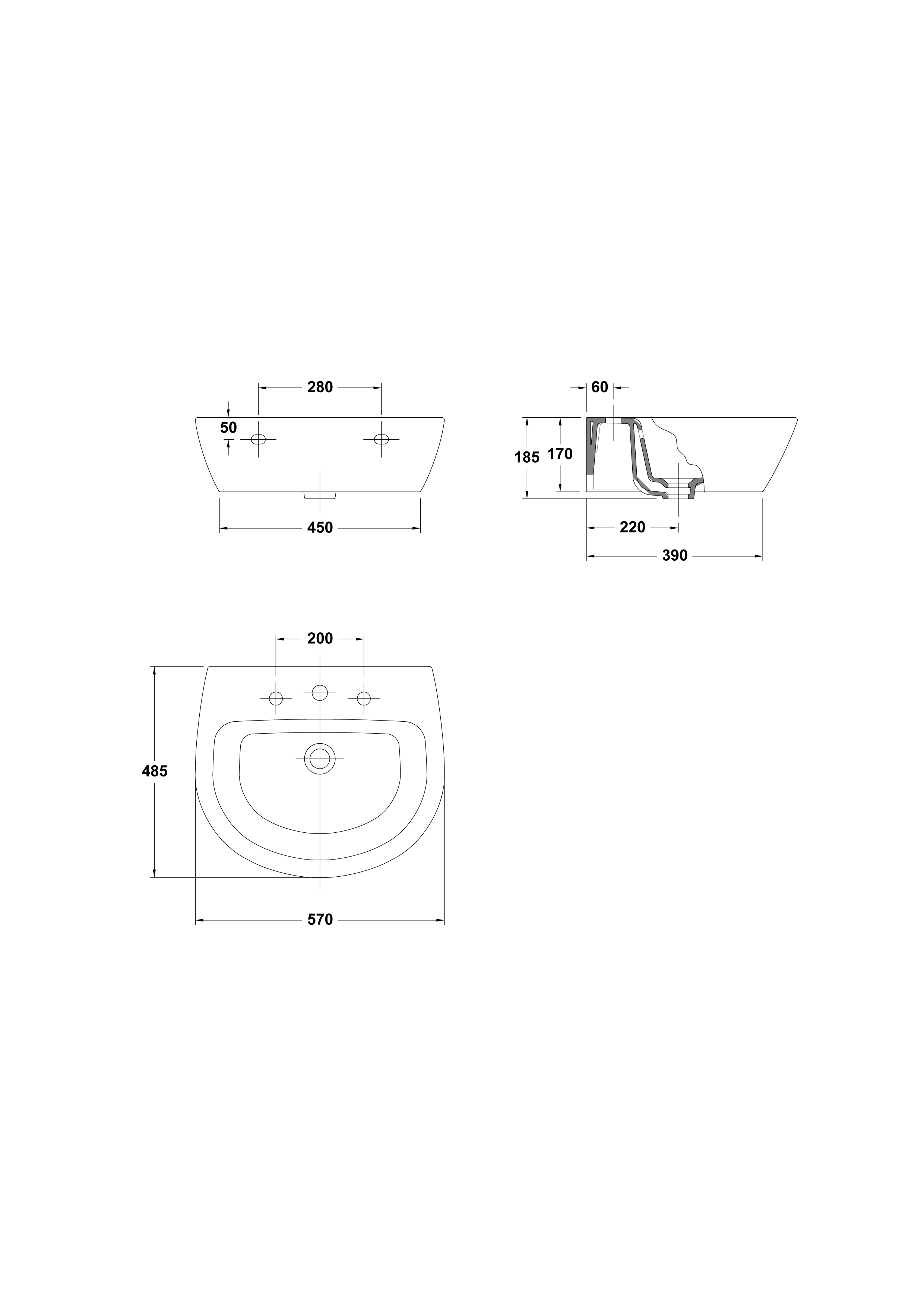 Lavabo 57x48,5 cm.