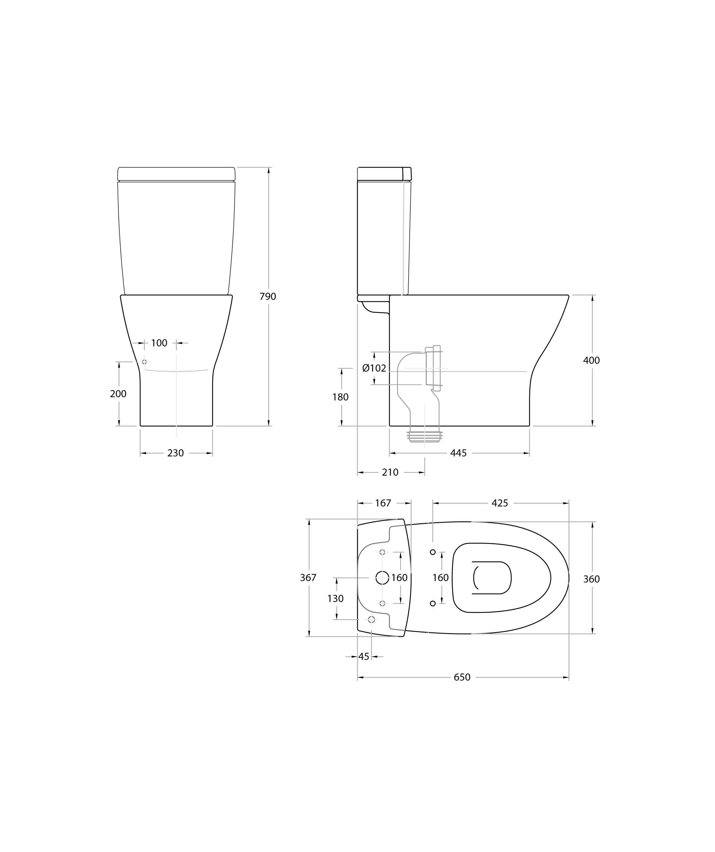 Réservoir attenant double poussoir 6/3 litres. Alimentation inférieure gauche