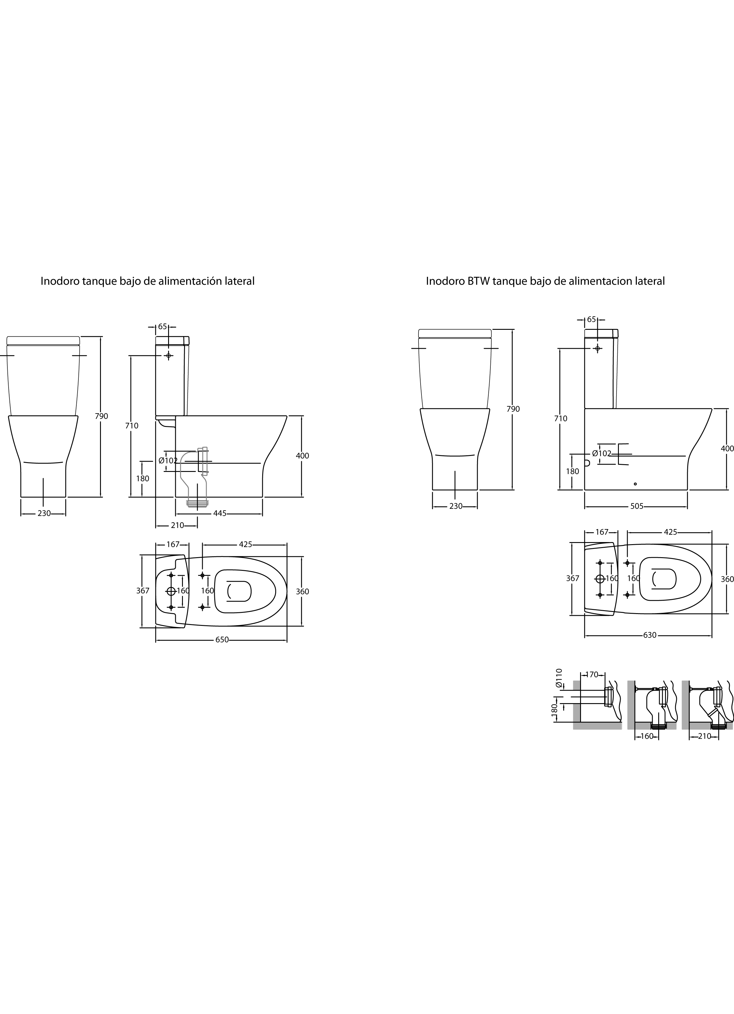Réservoir attenant double poussoir 6/3 litres. Alimentation latérale