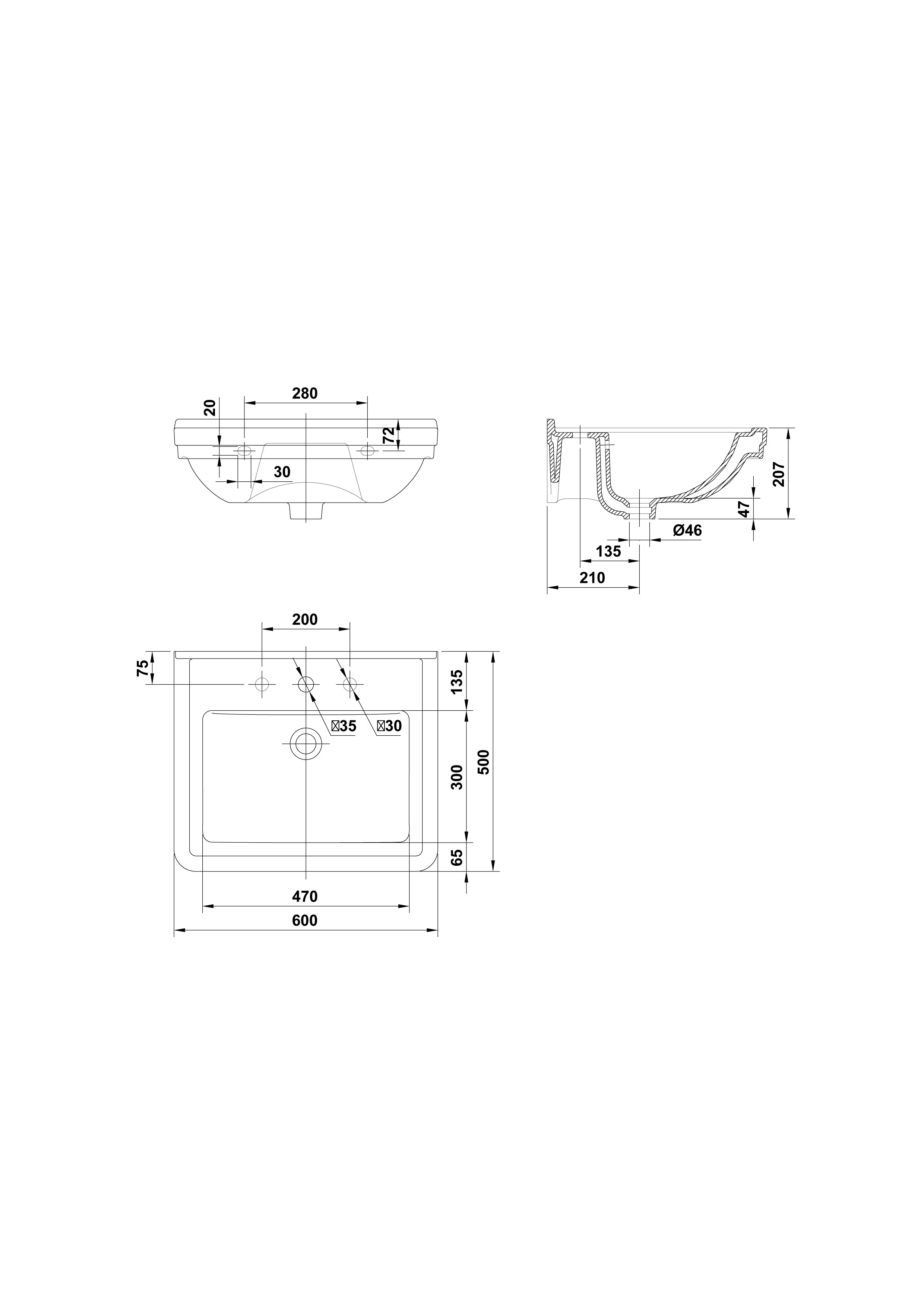 Lavabo 60x50 cm.