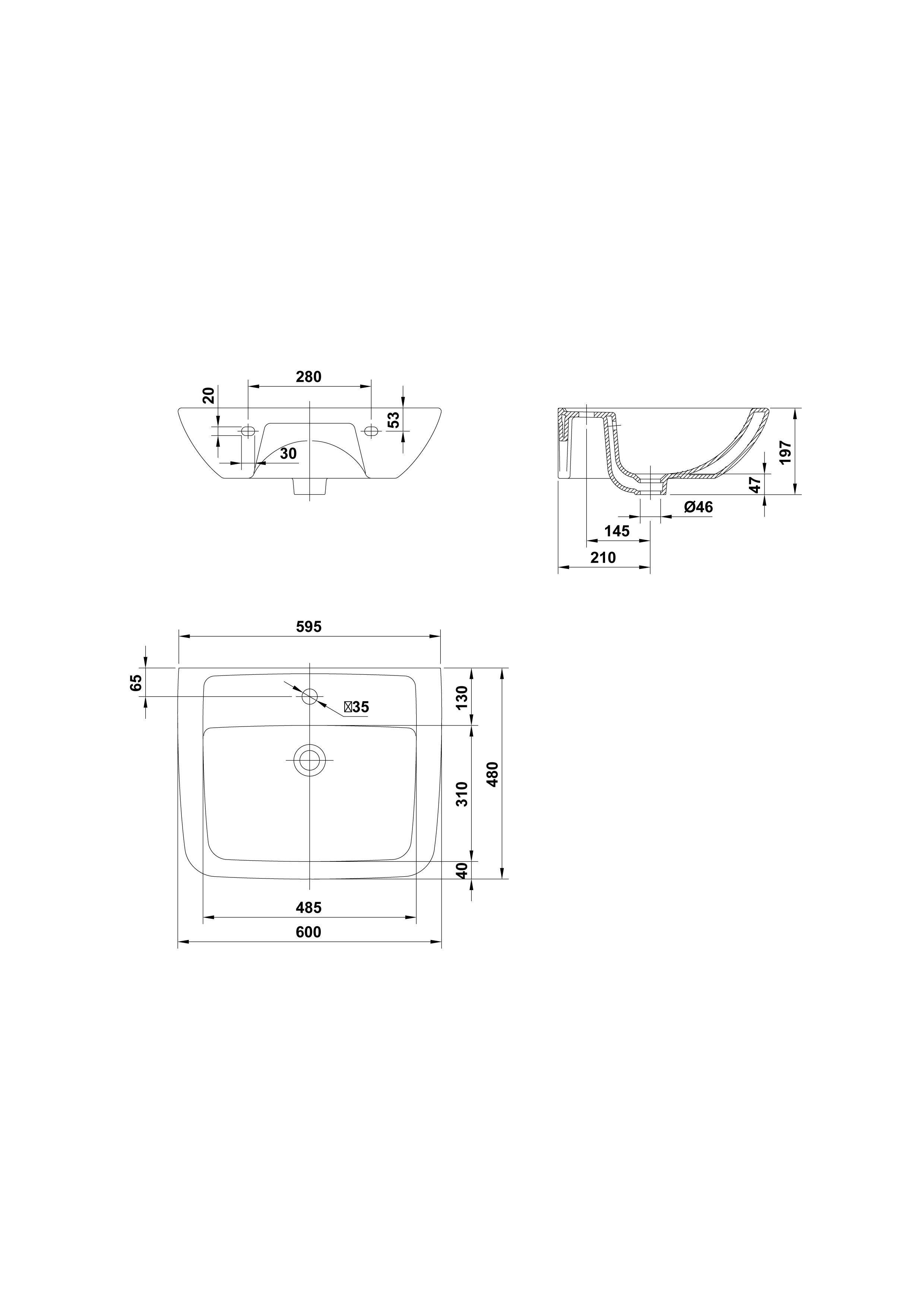 Lavabo 60x48 cm.