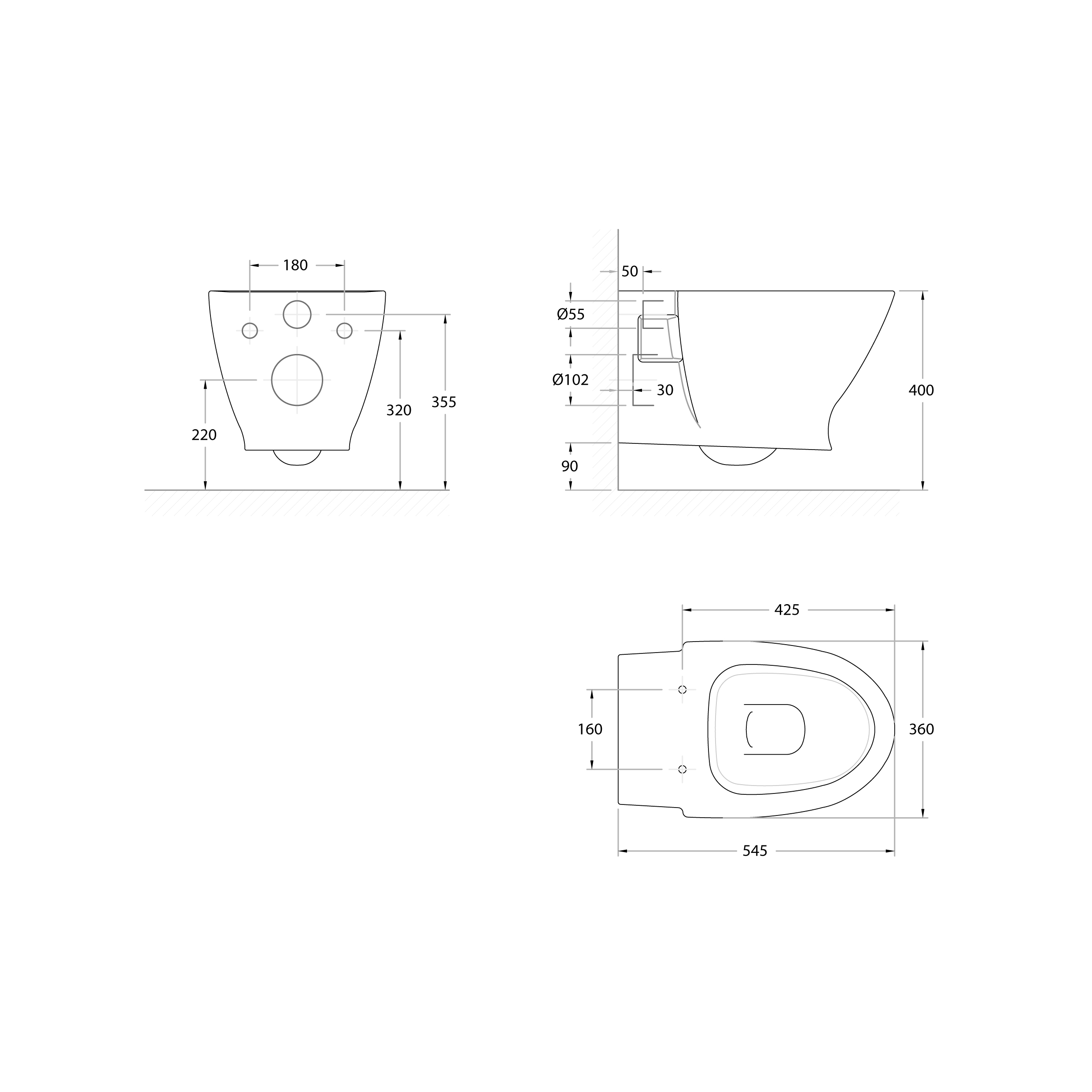 Cuvette suspendue 54,5x36 cm.