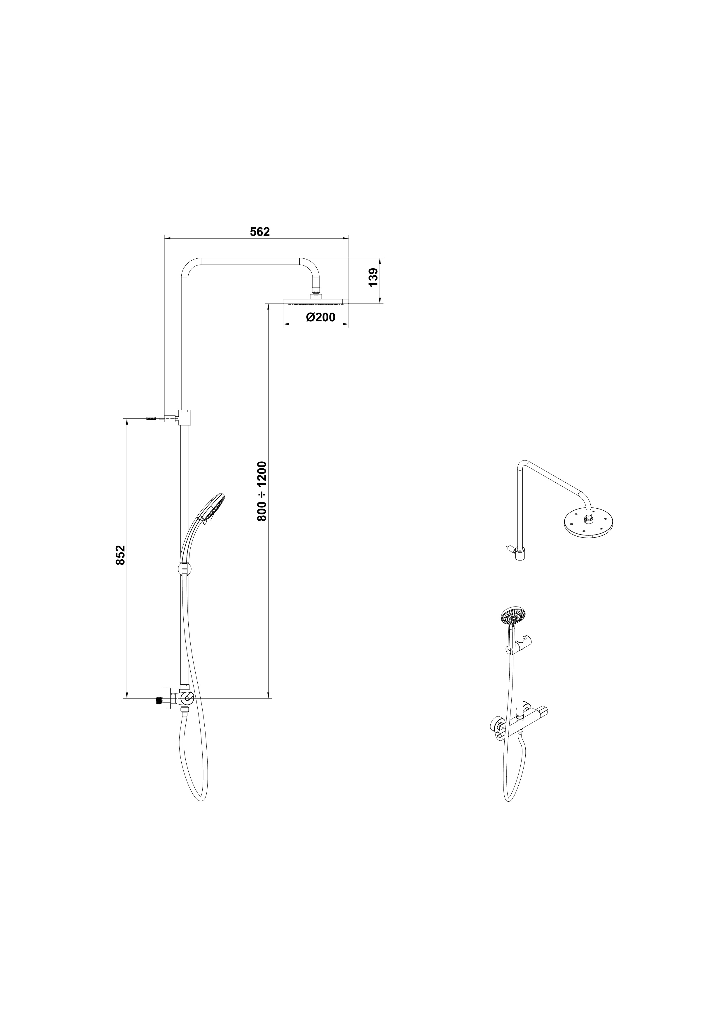 Colonne de douche extensible. Robinetterie thermostatique