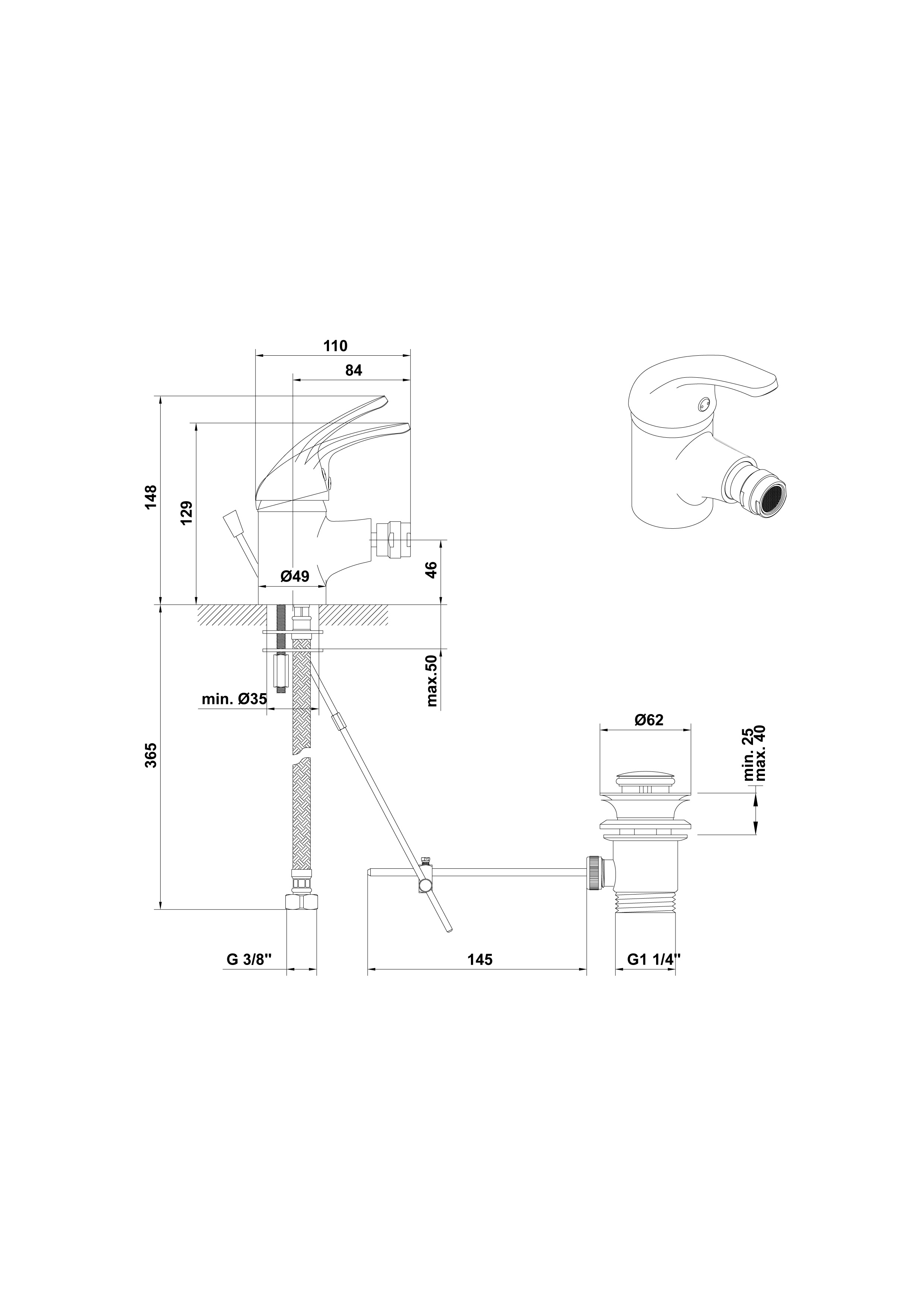 Mitigeur de bidet avec vidage automatique