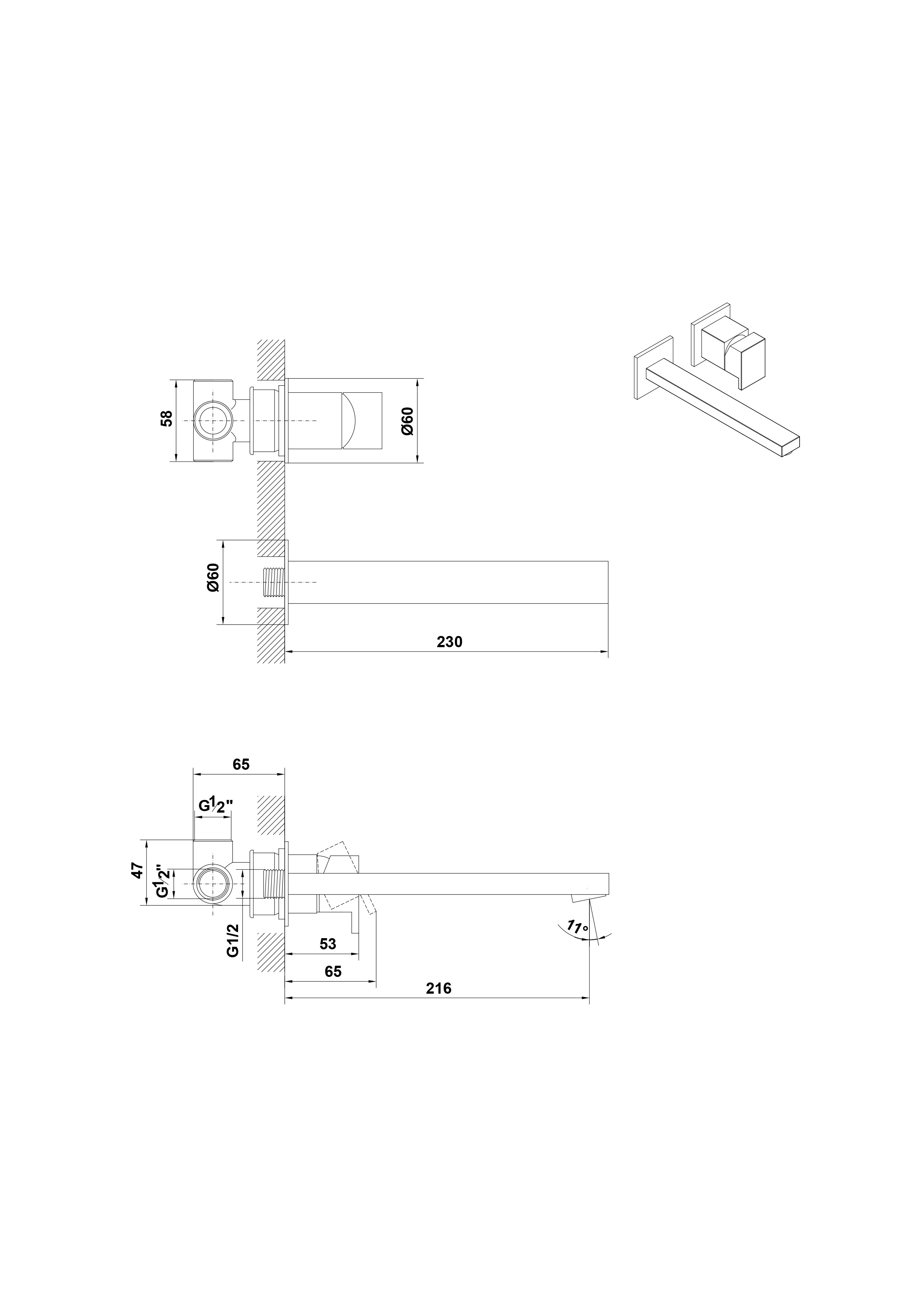 Mitigeur encastré en deux pièces pour lavabo