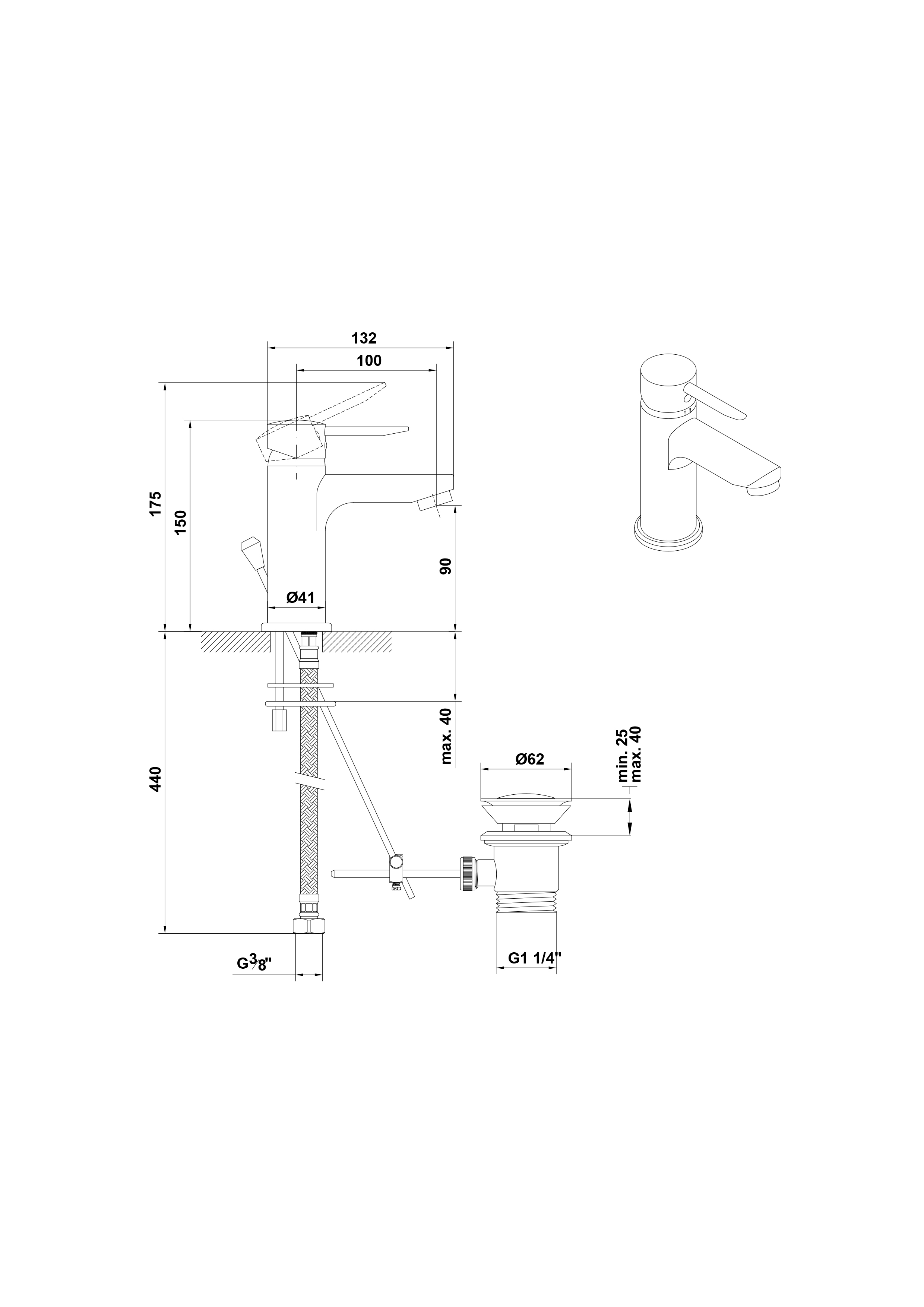 Mitigeur de lavabo XL avec vidage automatique
