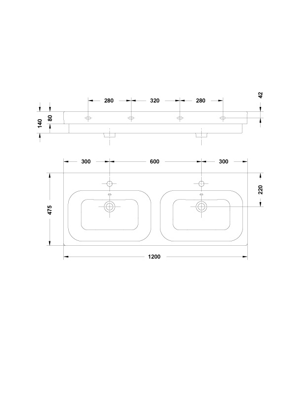 Lavabo double bac 120x47,5 cm.