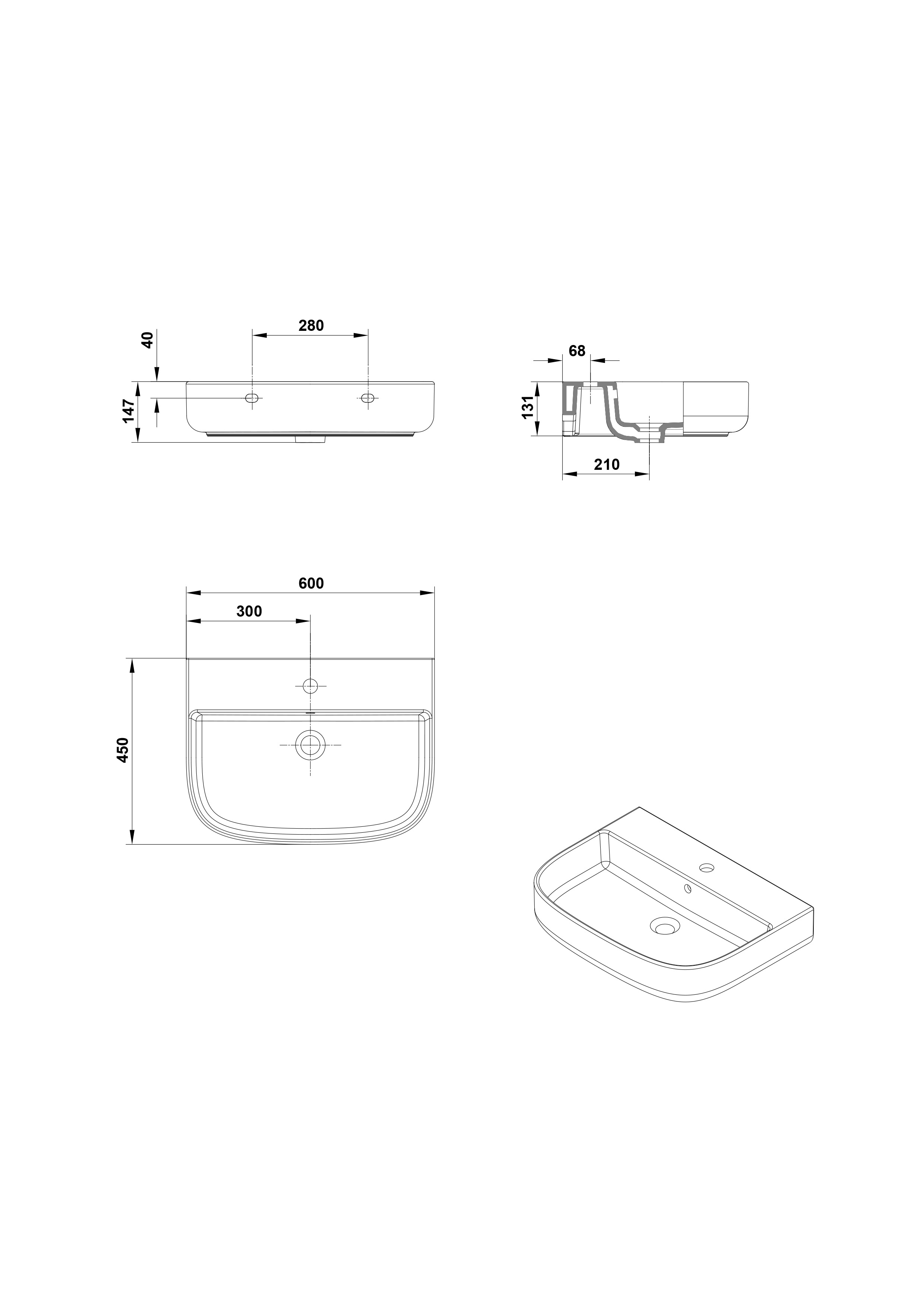 Lavabo 60x45 cm.