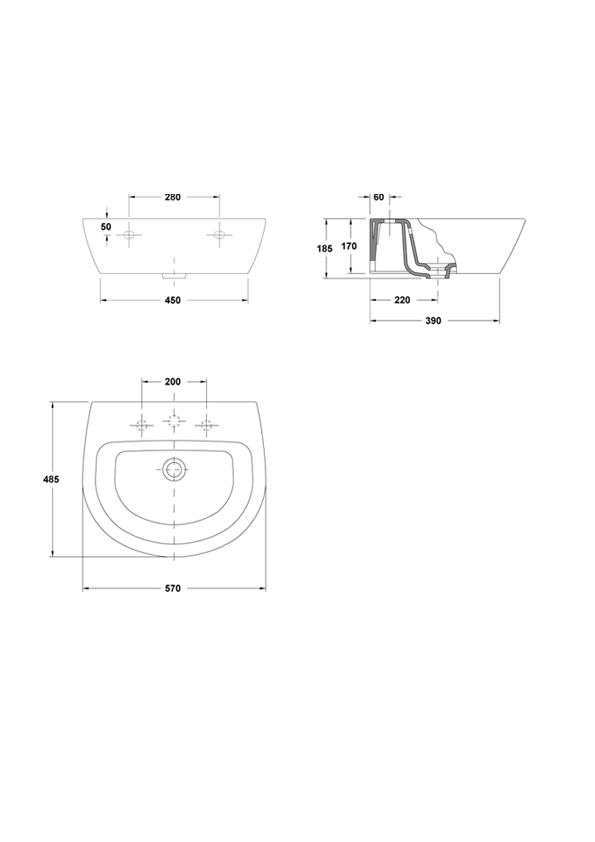 Lavabo 57x48,5 cm.