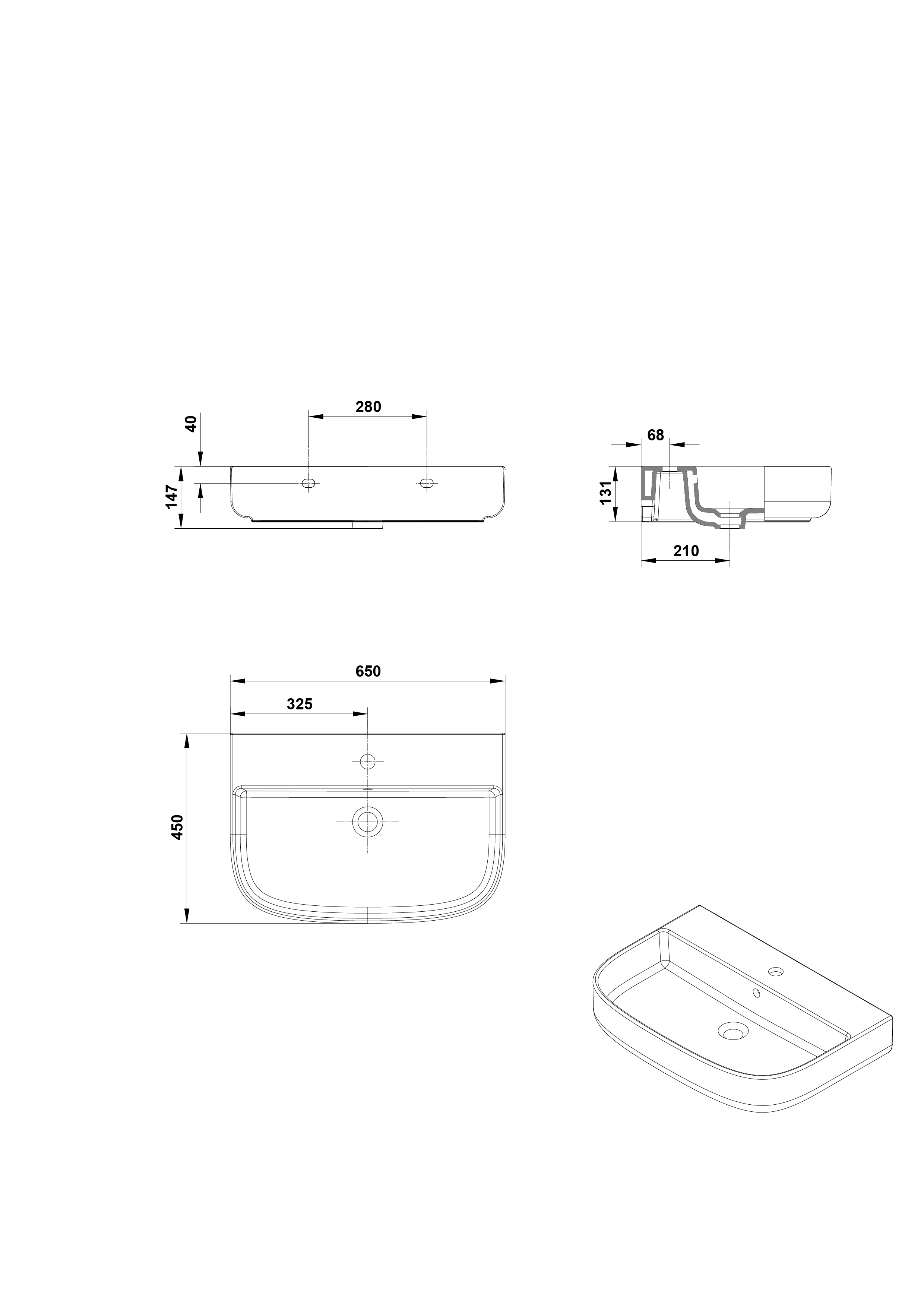 Lavabo 65x45 cm.
