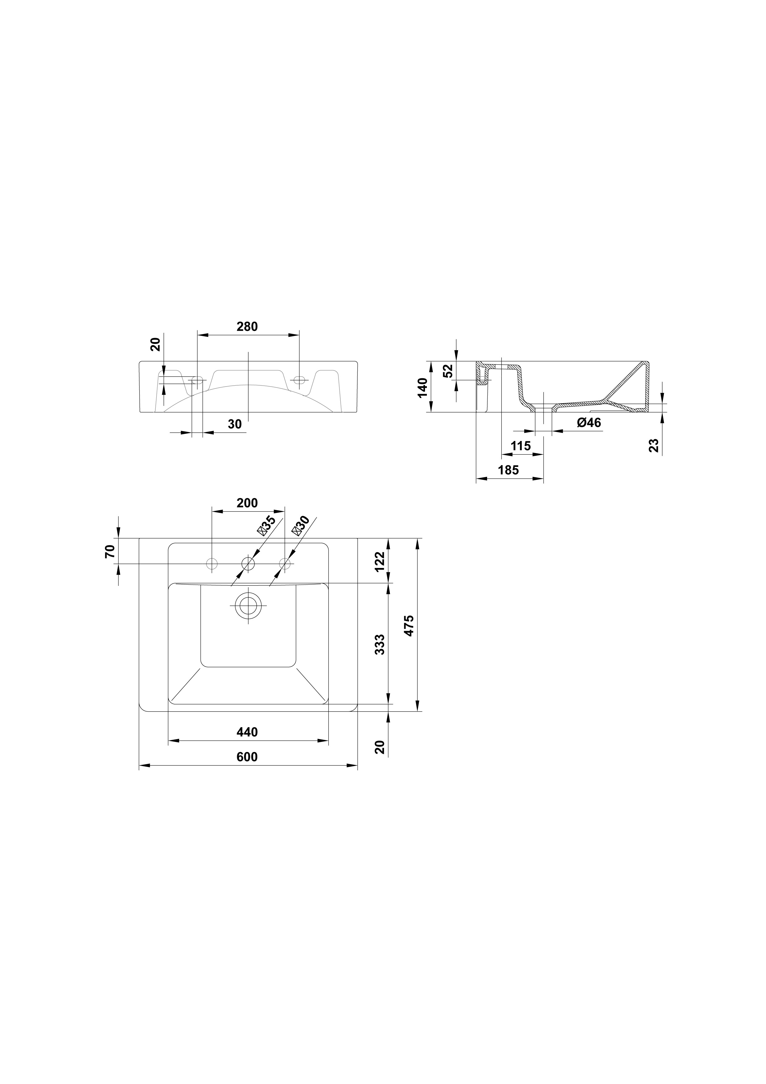 Lavabo 60x47,5 cm.