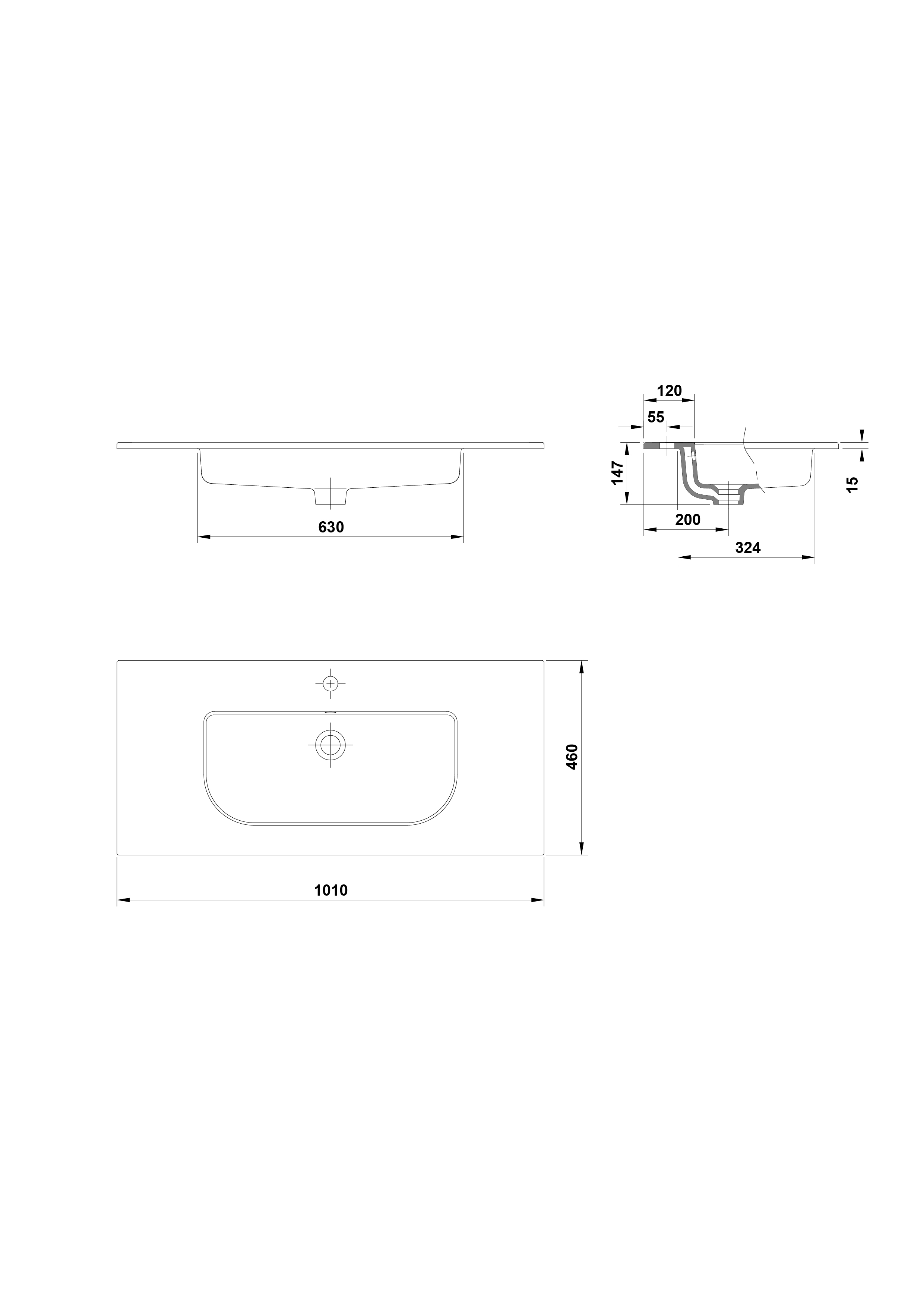 Lavabo à poser sur meuble 101x46cm.