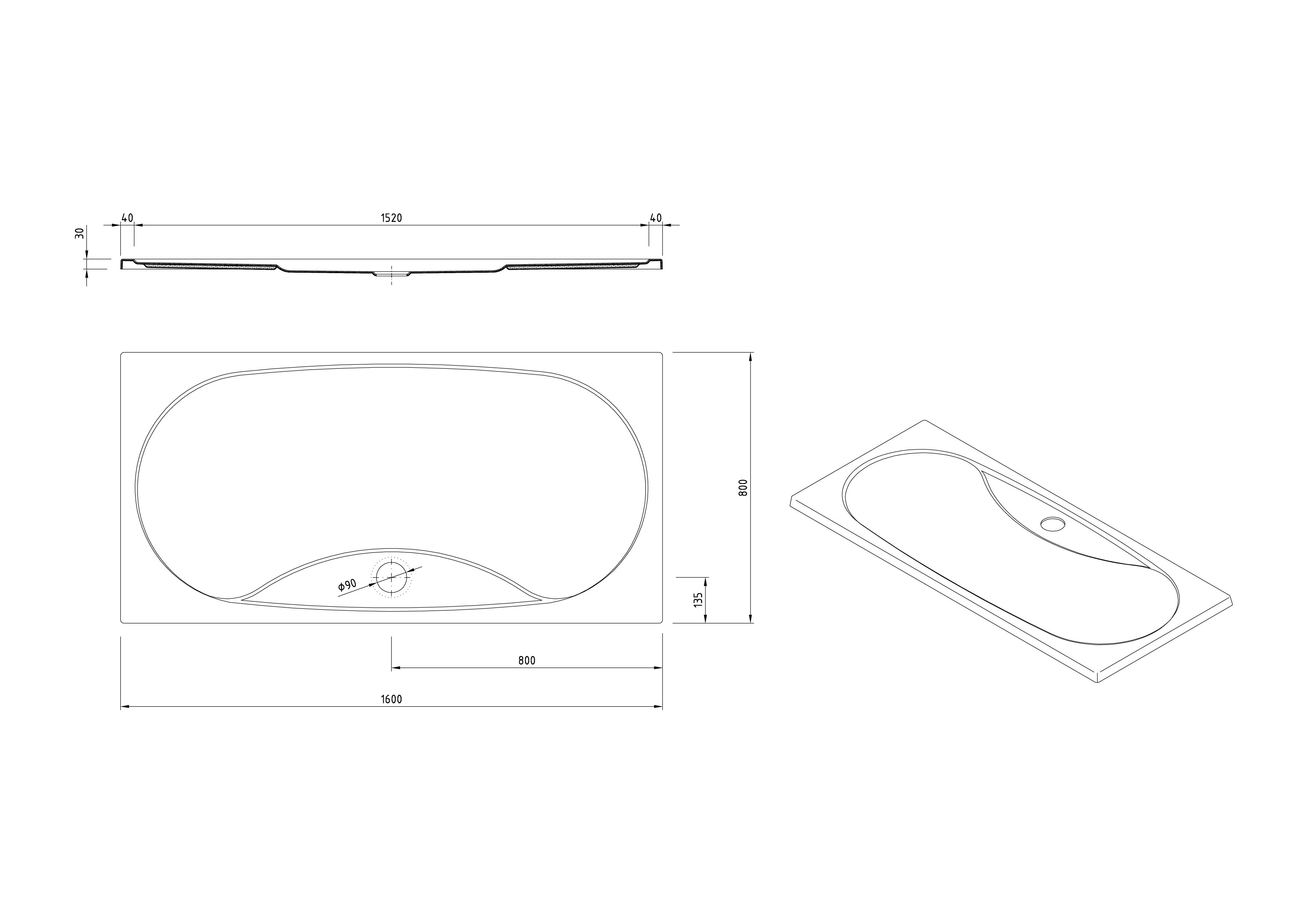 Rectangular shower tray . Low profile. 160x80