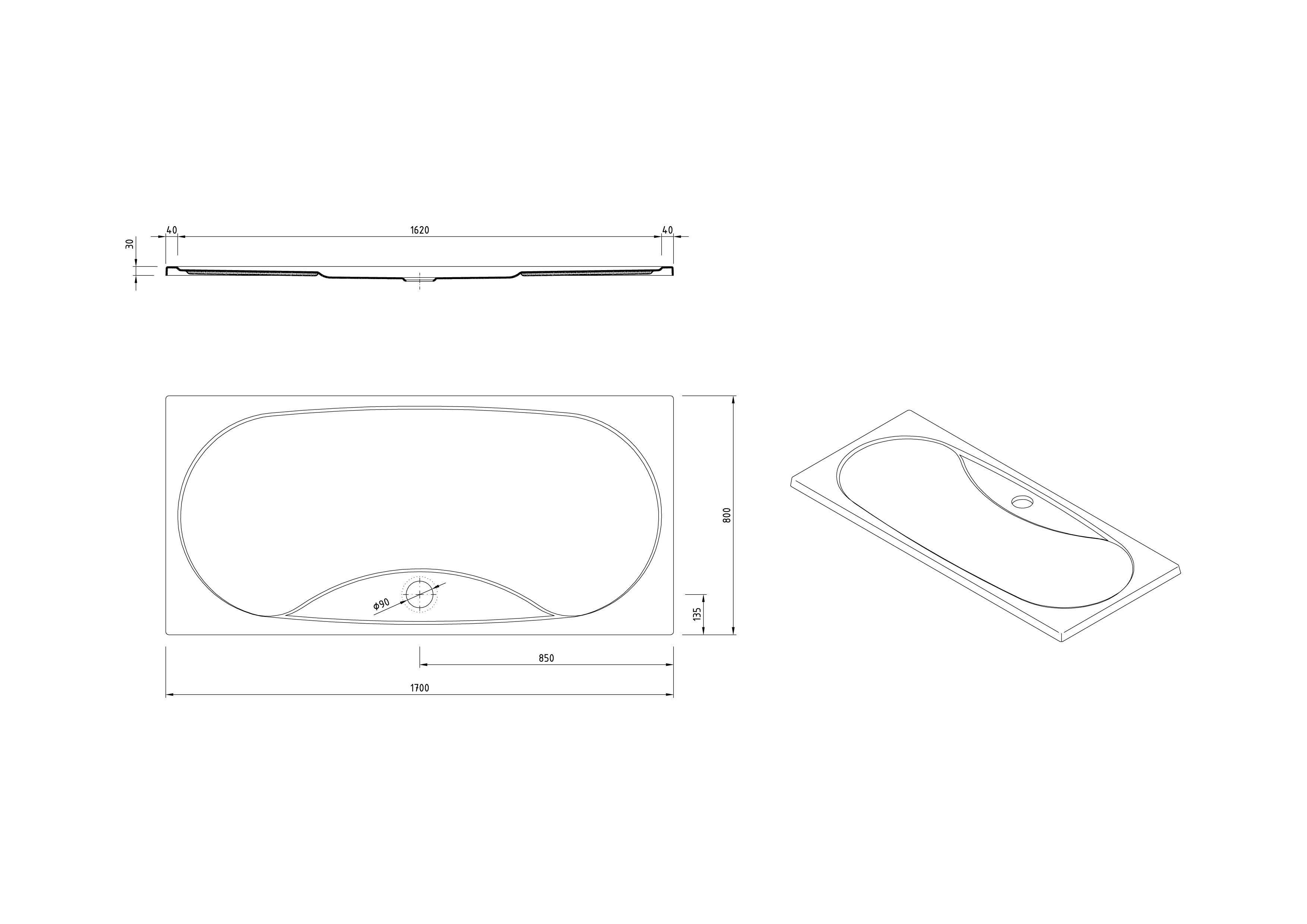 Plato de Ducha rectangular. Extraplano. 170x80