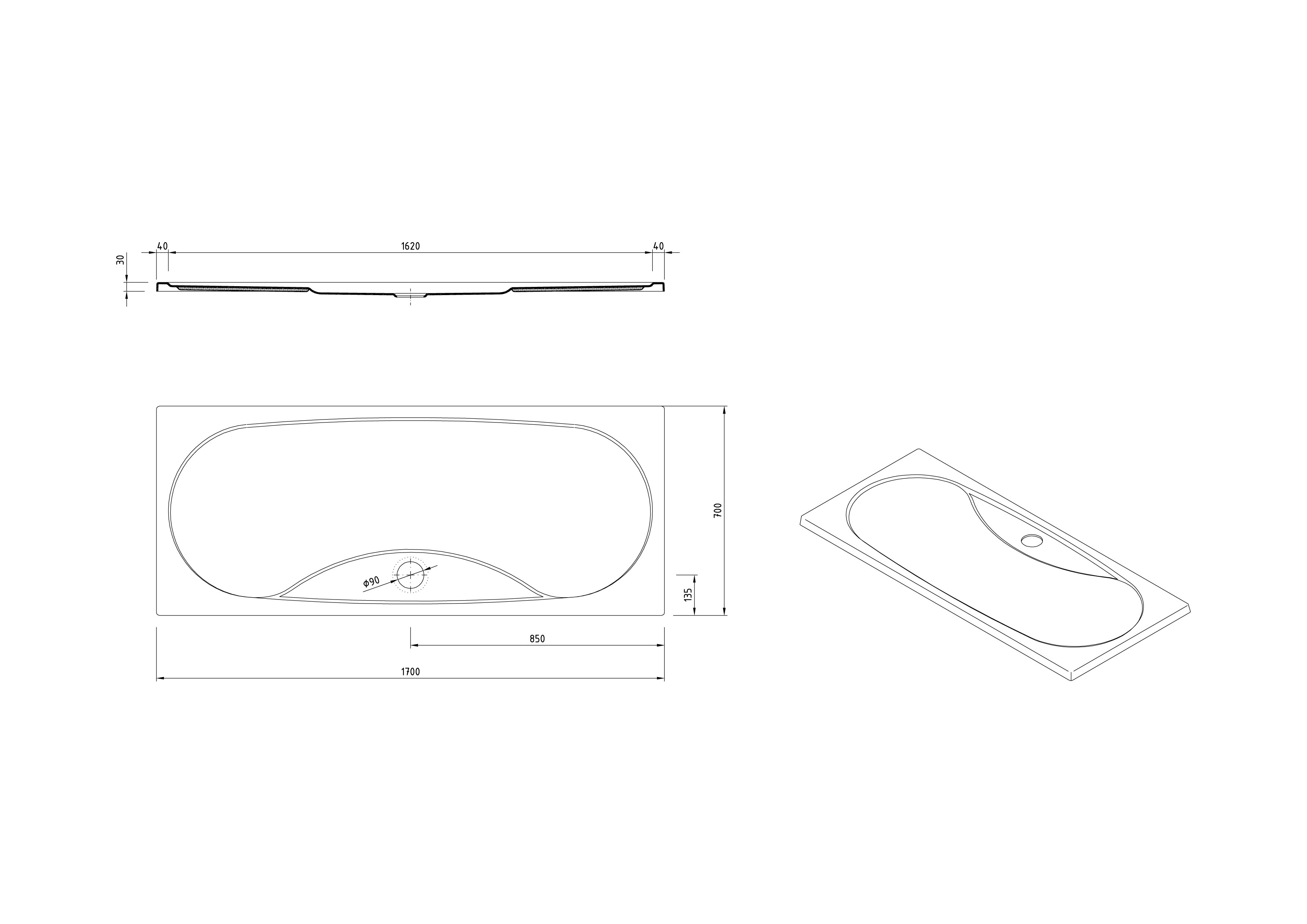 Plato de Ducha rectangular. Extraplano. 170x70