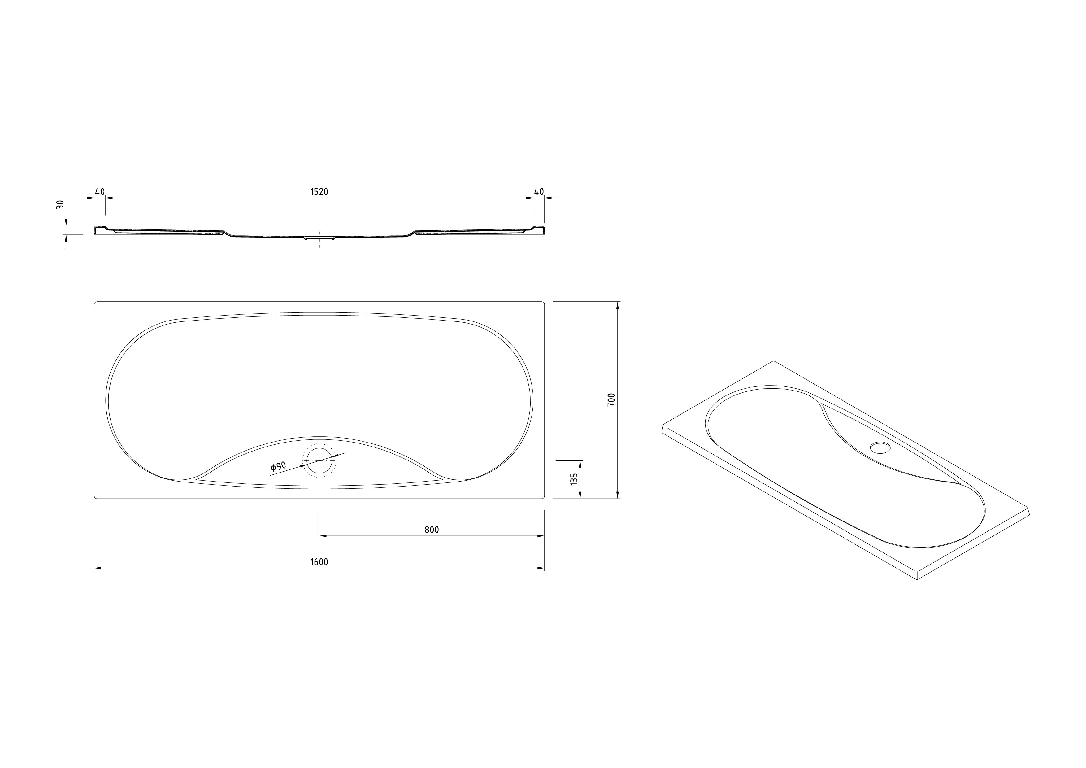 Plato de Ducha rectangular. Extraplano. 160x70