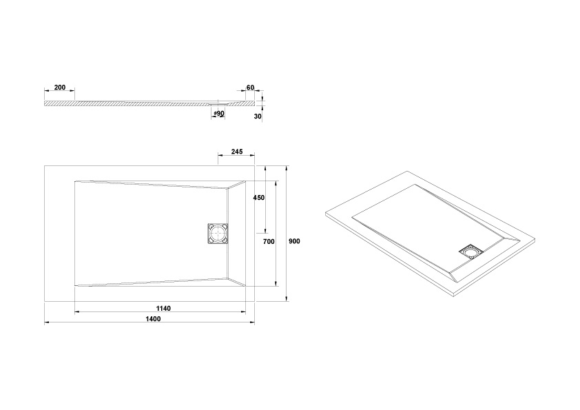 Receveur de Douche rectangulaire 140x90
