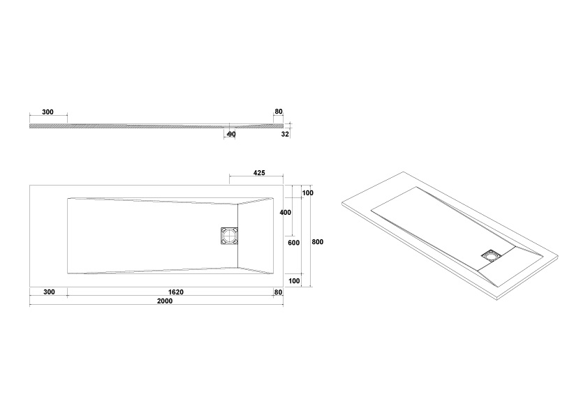 Plato de Ducha rectangular 200x80