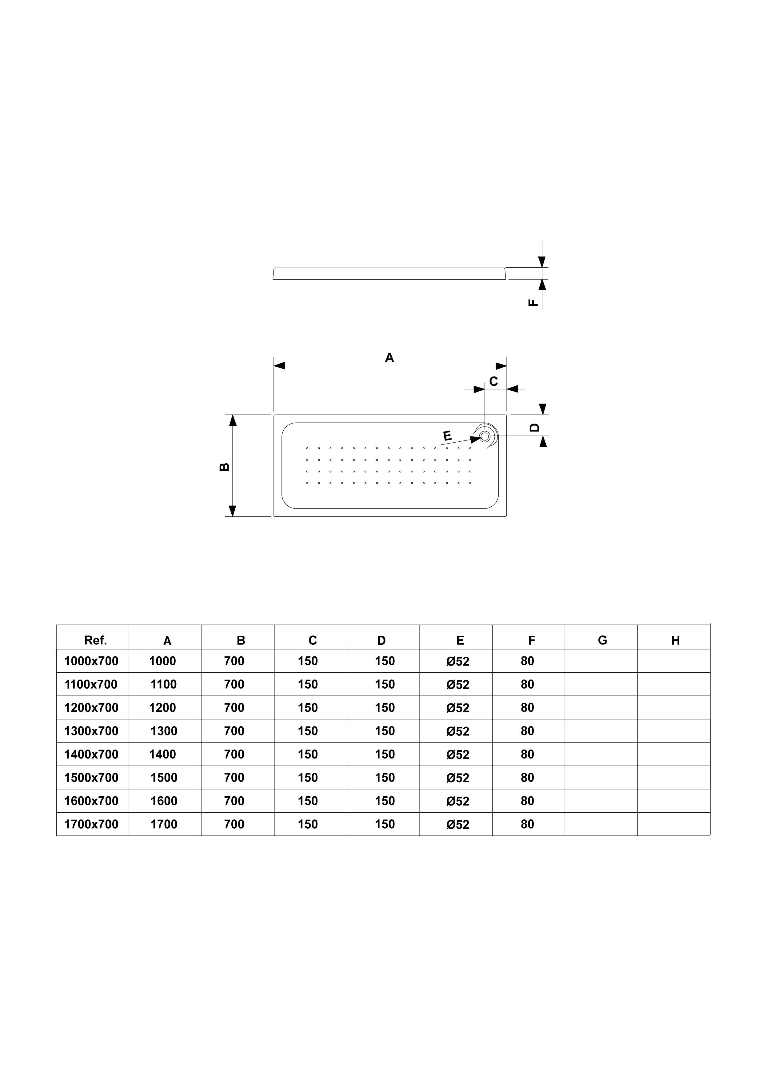 Plato de Ducha rectangular 130x70
