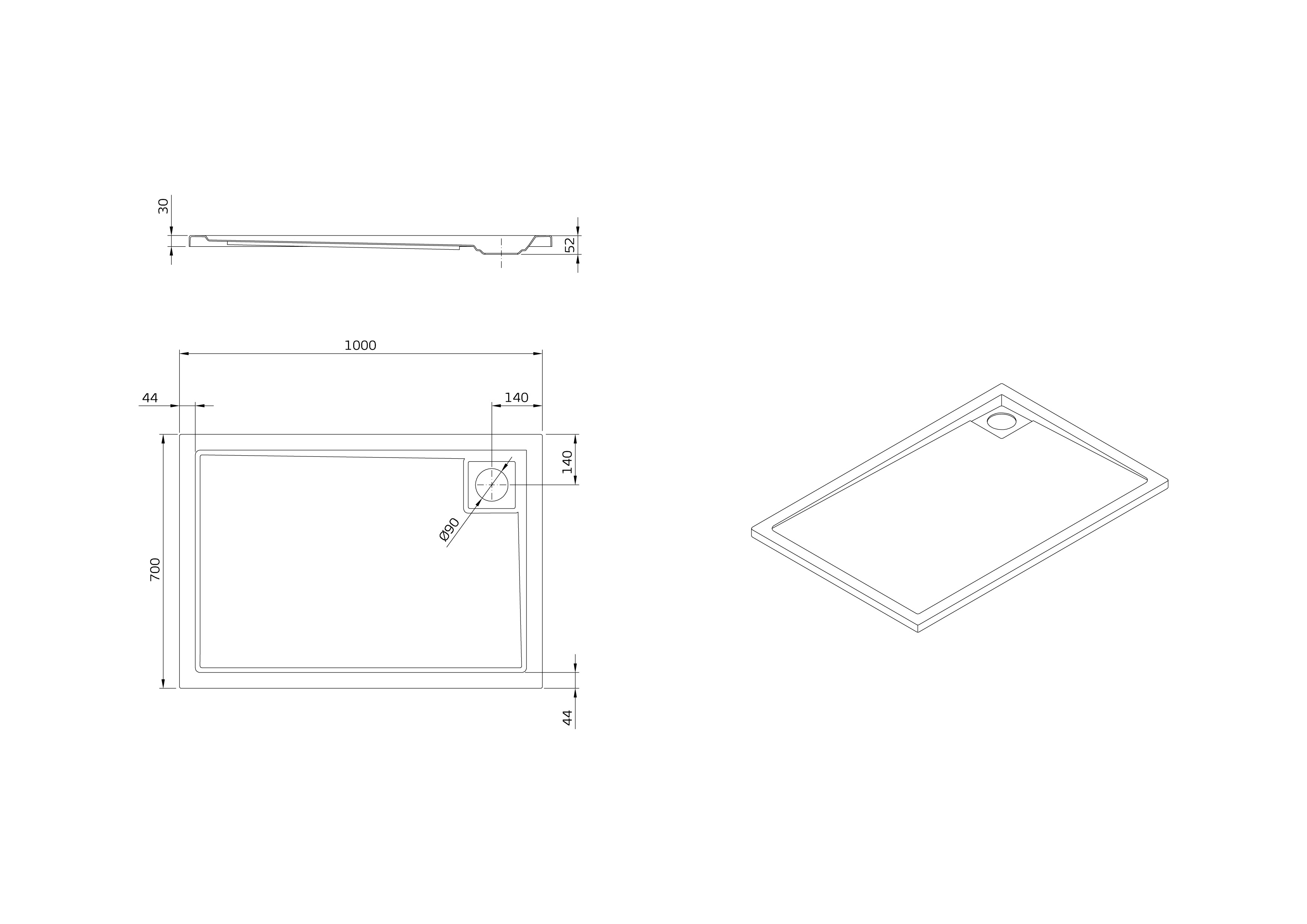 Receveur de Douche rectangulaire. Extraplat. 100x70