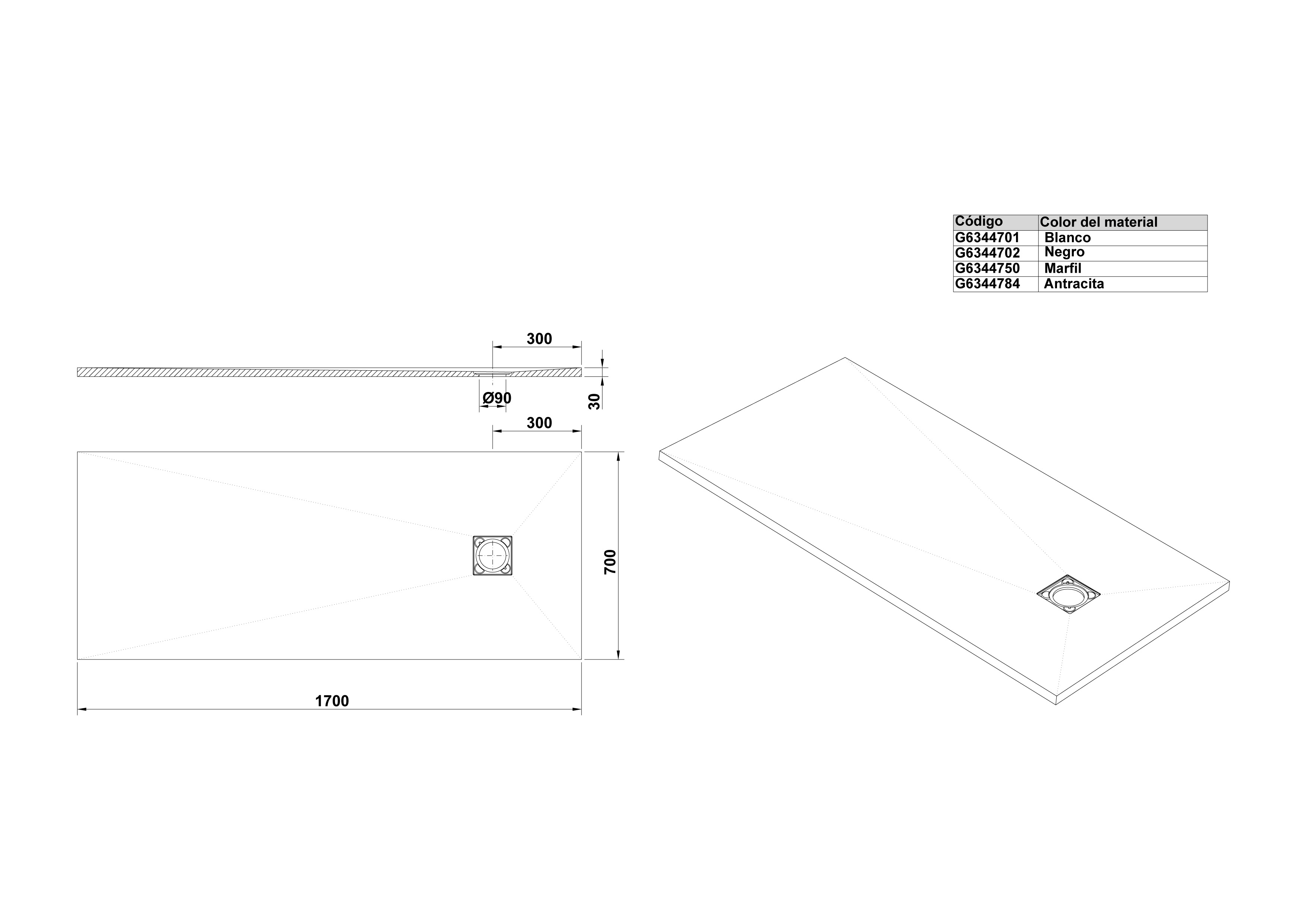 Plato de Ducha rectangular 170x70