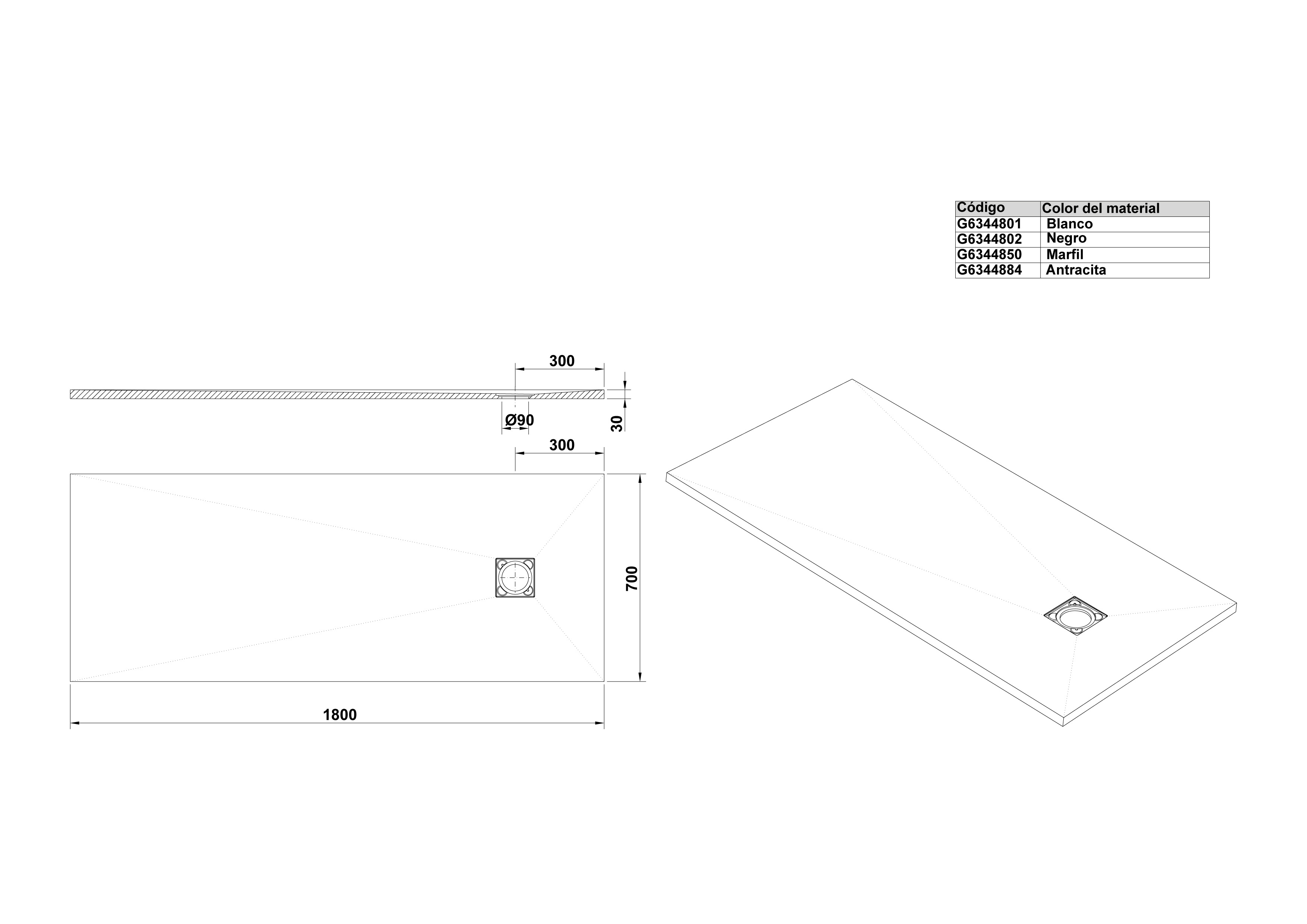 Plato de Ducha rectangular 180x70