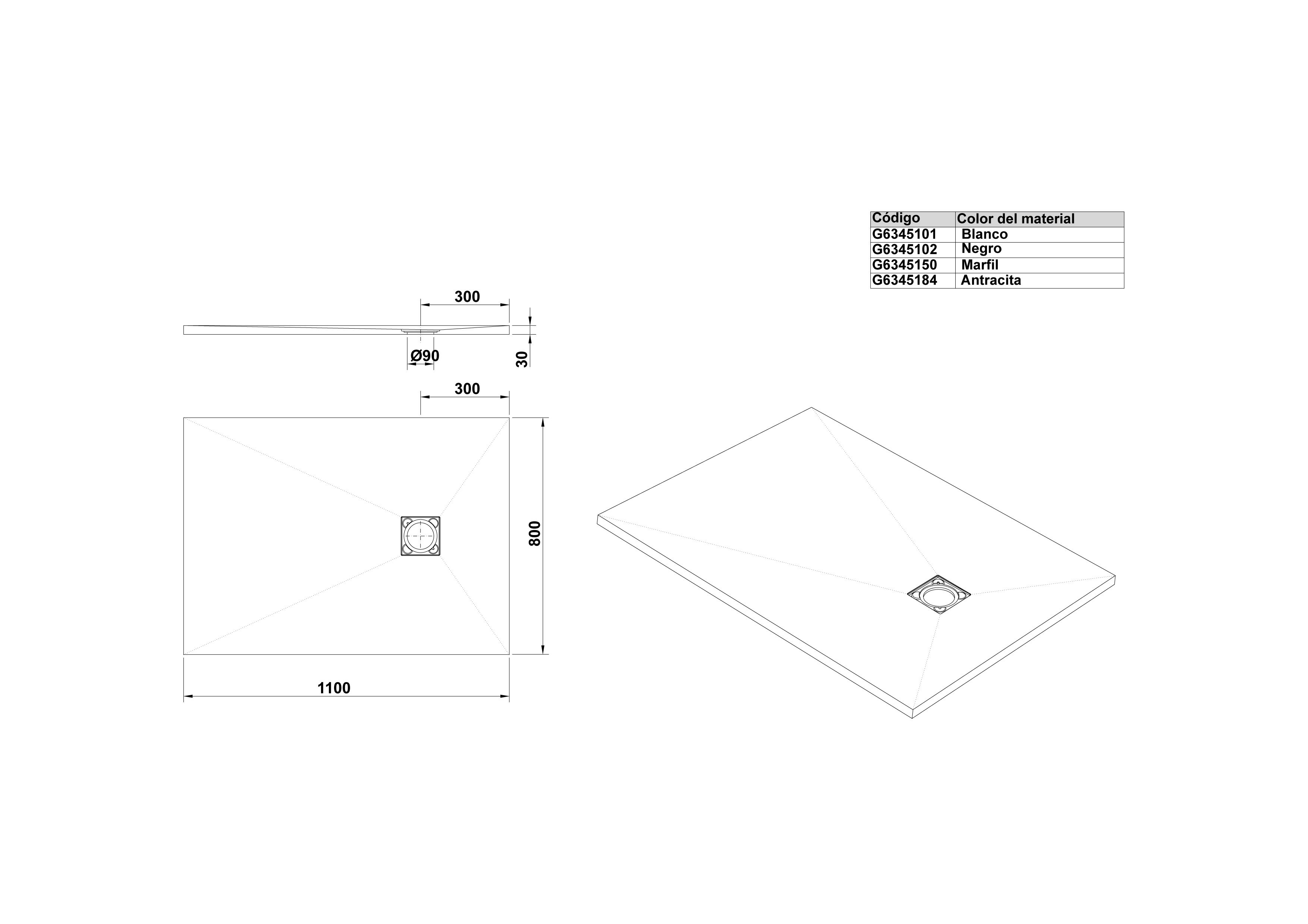 Plato de Ducha rectangular 110x80