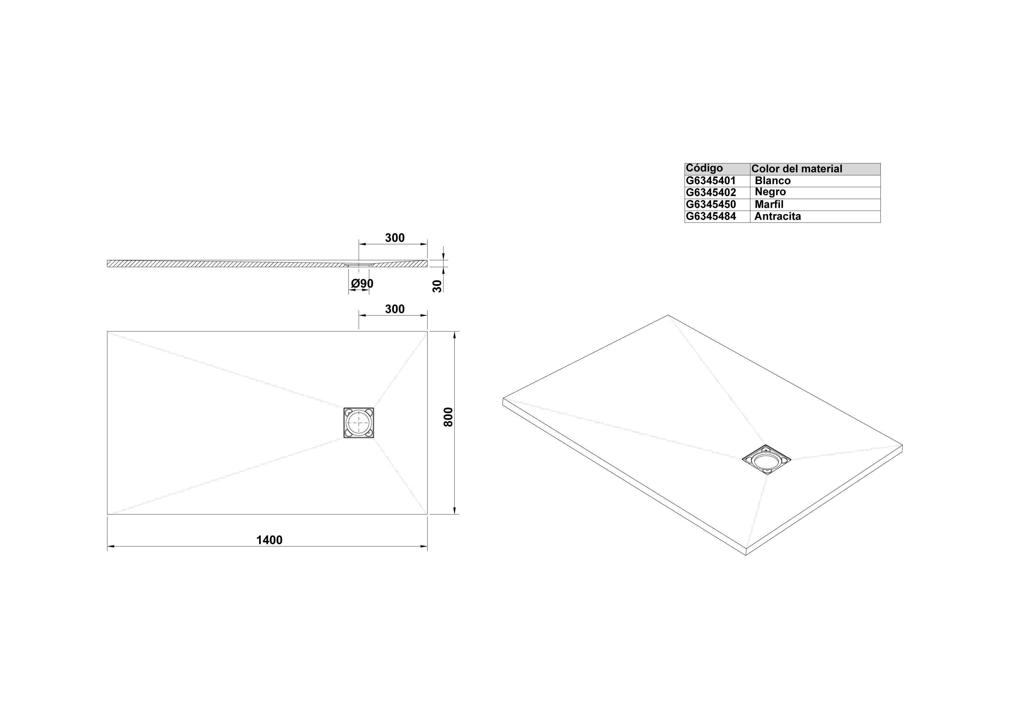 Plato de Ducha rectangular 140x80