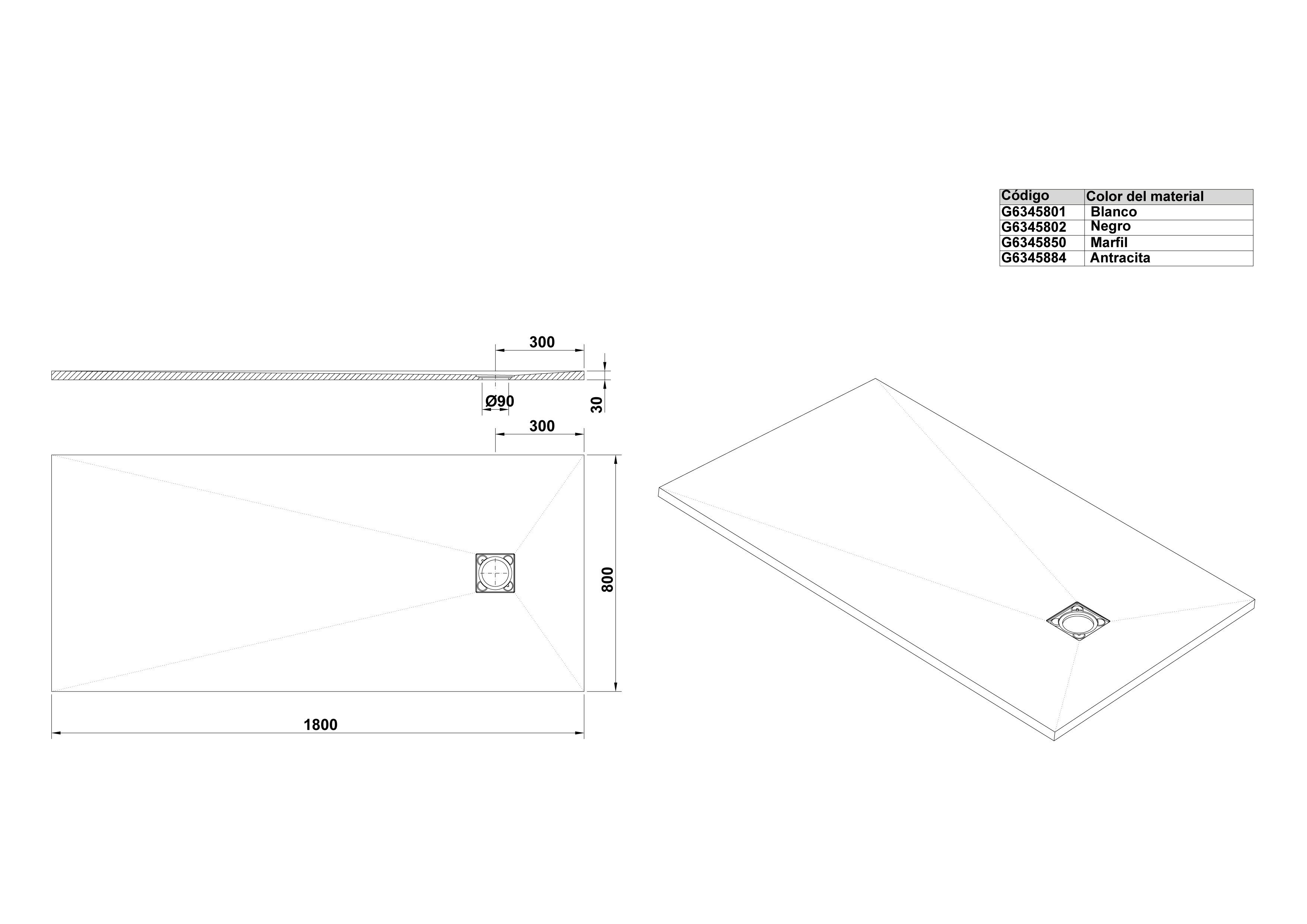 Plato de Ducha rectangular 180x80