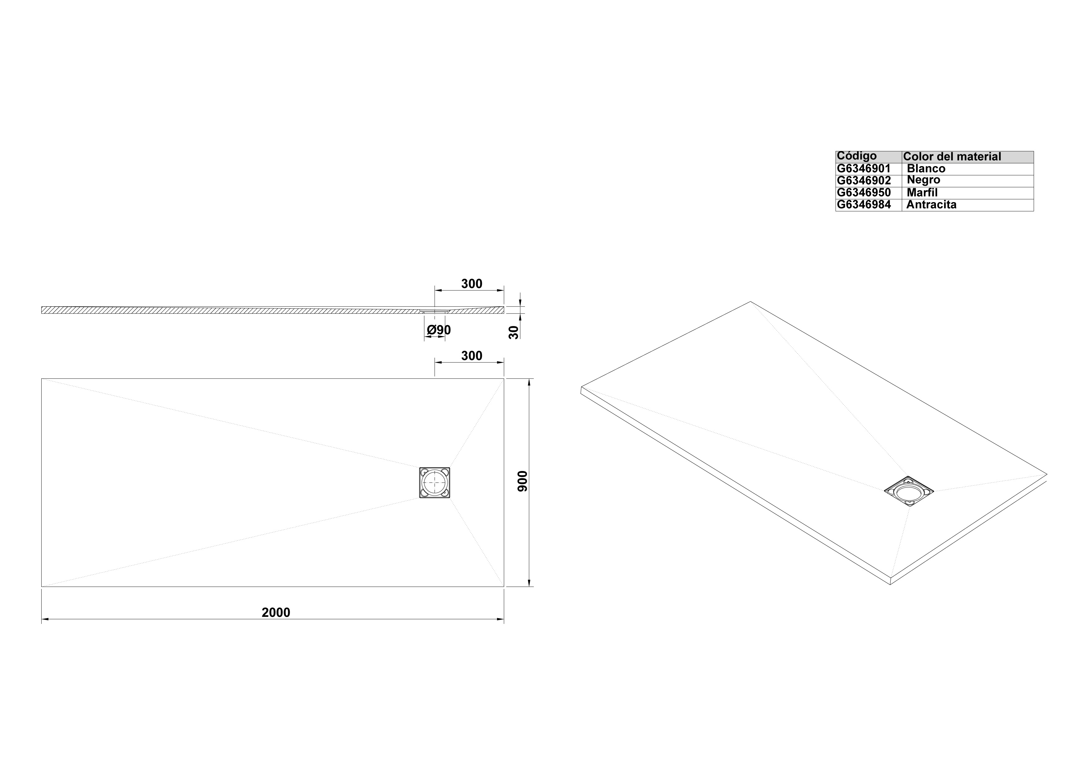 Receveur de Douche rectangulaire 200x90