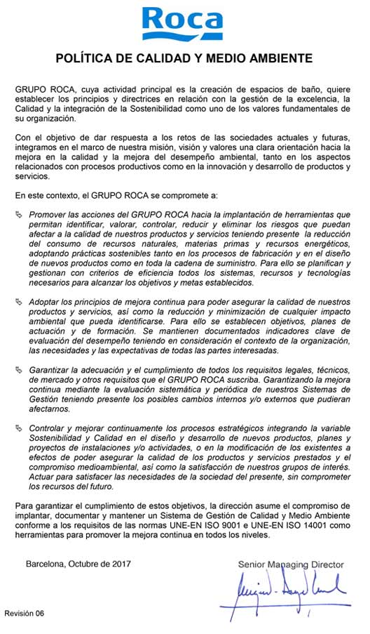 Pol&iacute;tica de calidad y medioambiente