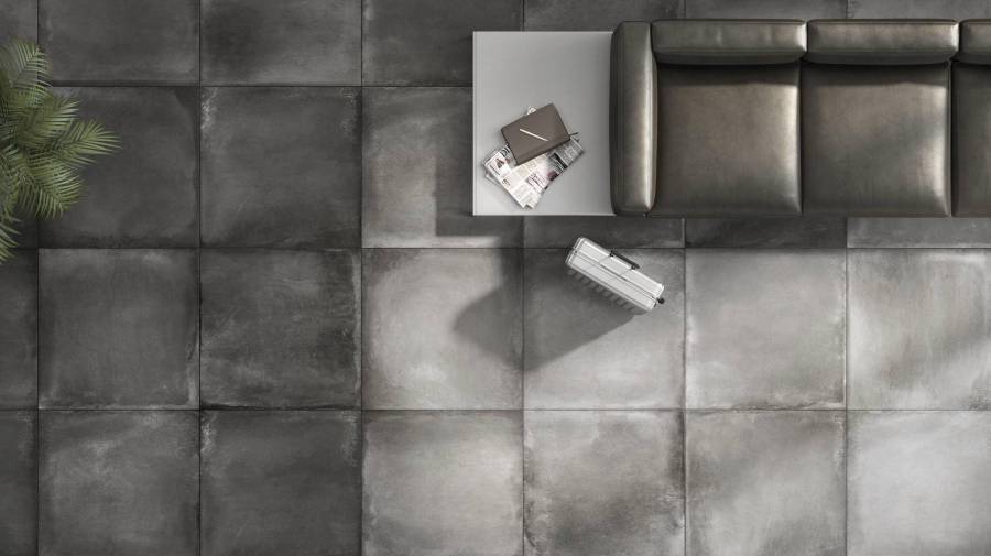 Habitación con azulejos Derby Negro en tonos oscuros
