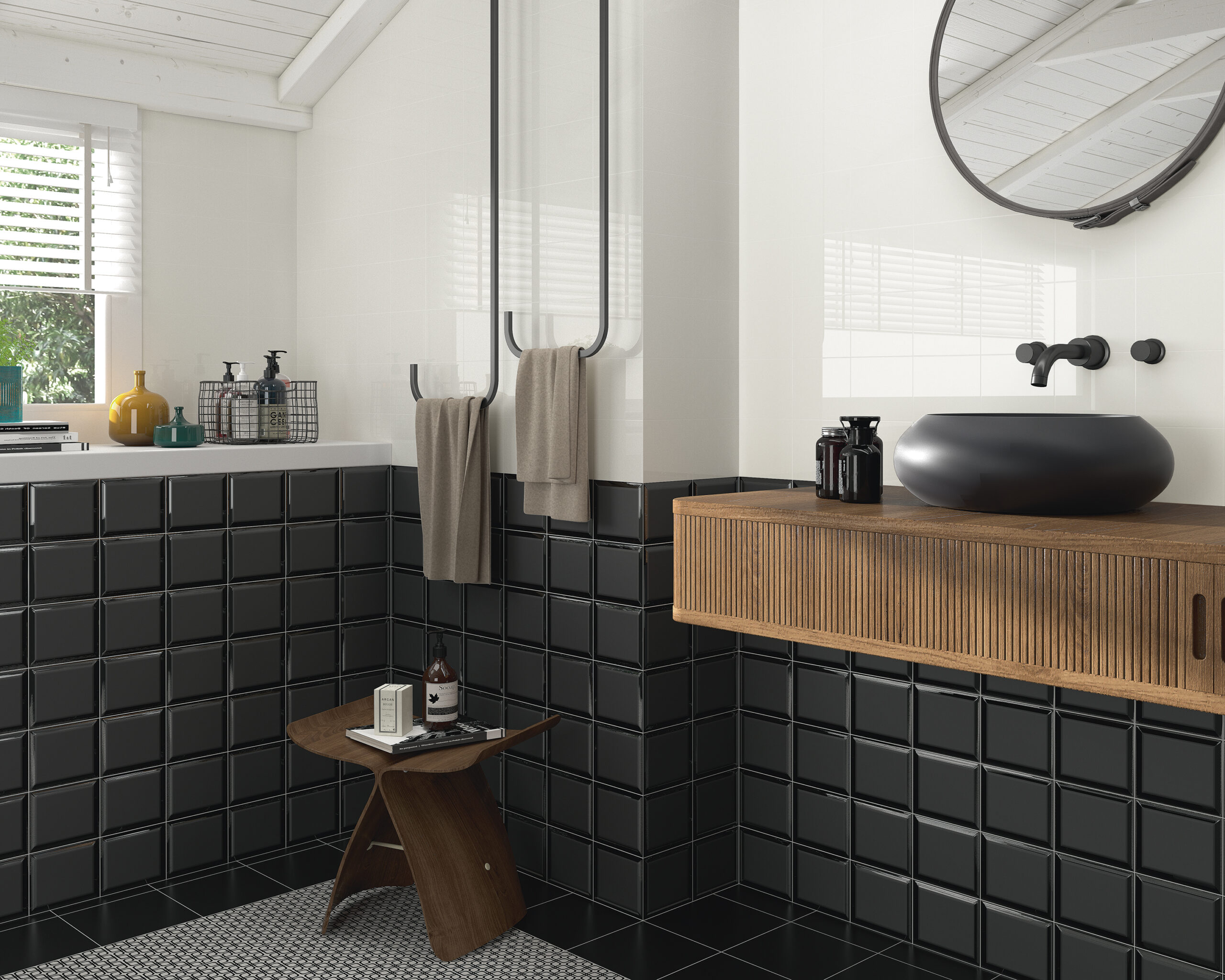 Combinaciones en blanco y negro para ba&ntilde;o