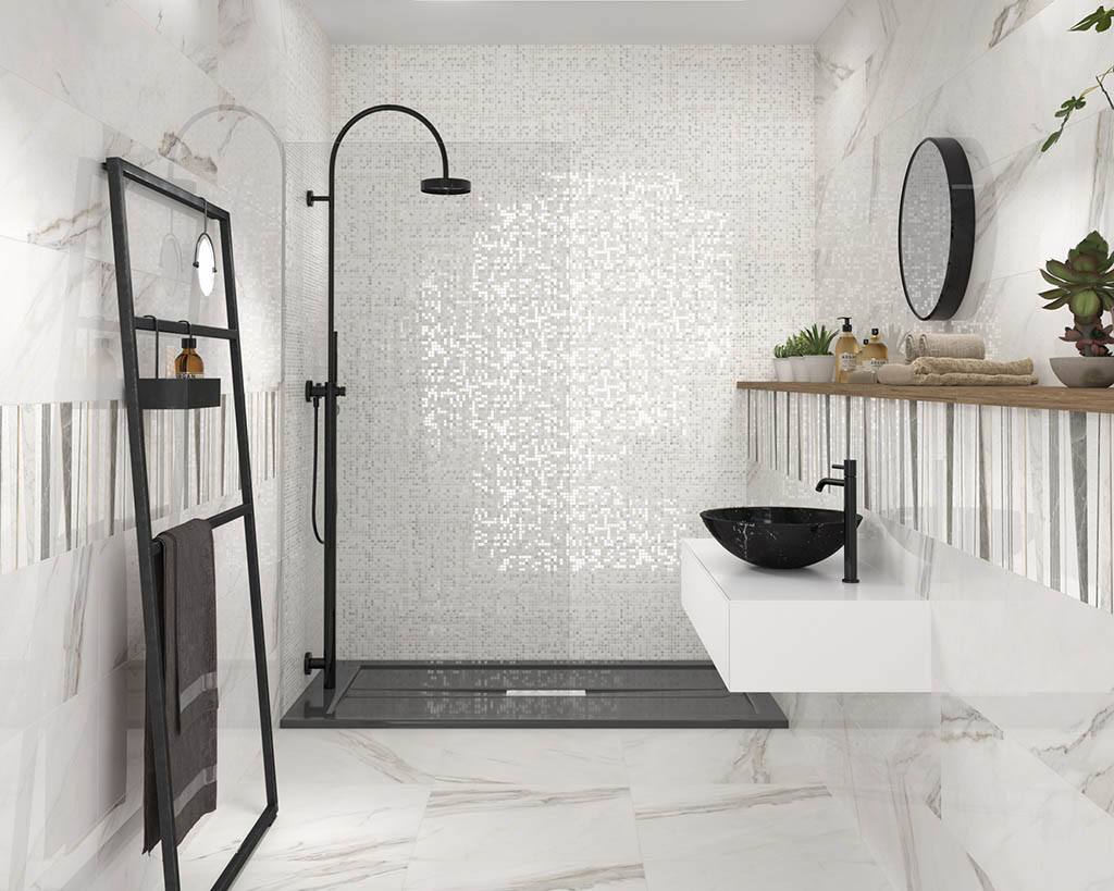 ba&ntilde;o combinaci&oacute;n azulejos blanco y negro